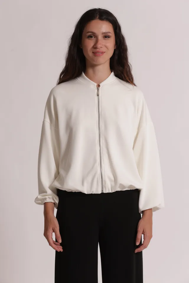 Mimi Mua Giacca con Zip Panna Elasticizzata