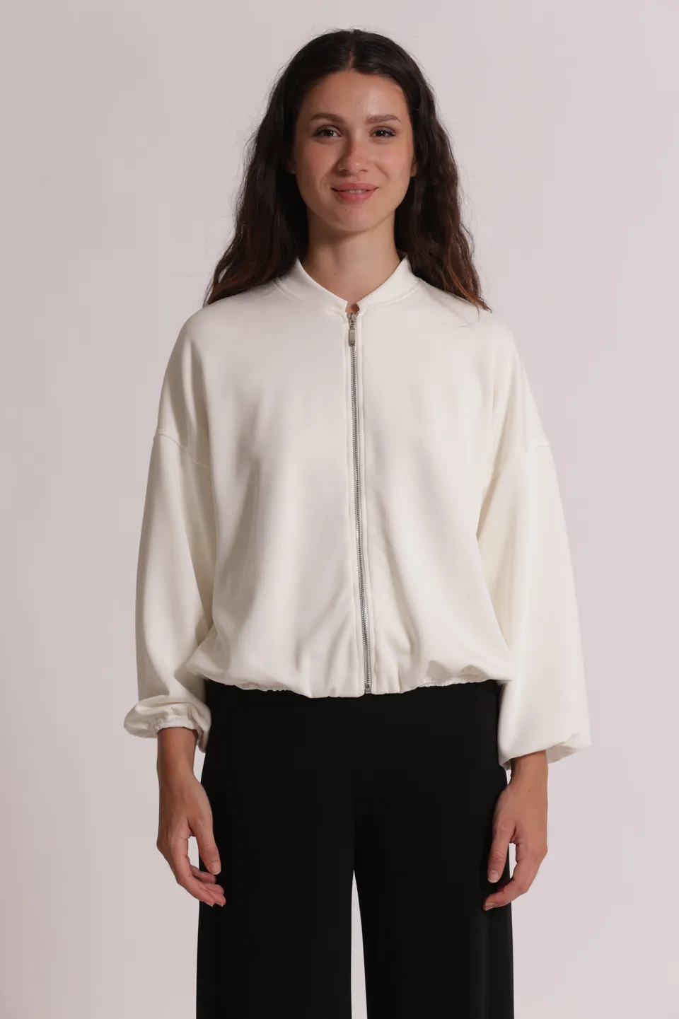 Mimi Mua Giacca con Zip Panna Elasticizzata