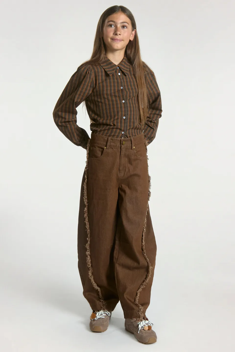 Aaiko Quinn jeans fudge barrel frange bambina