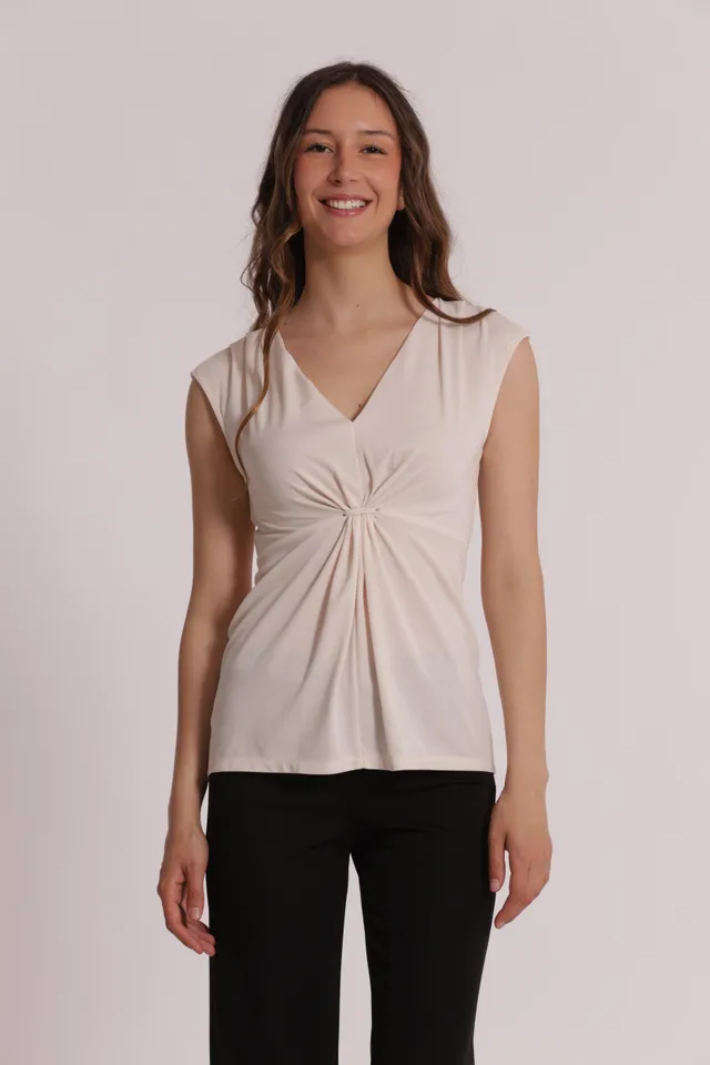 Mimi Mua Top Scollo a V con Arricciatura Frontale Nero