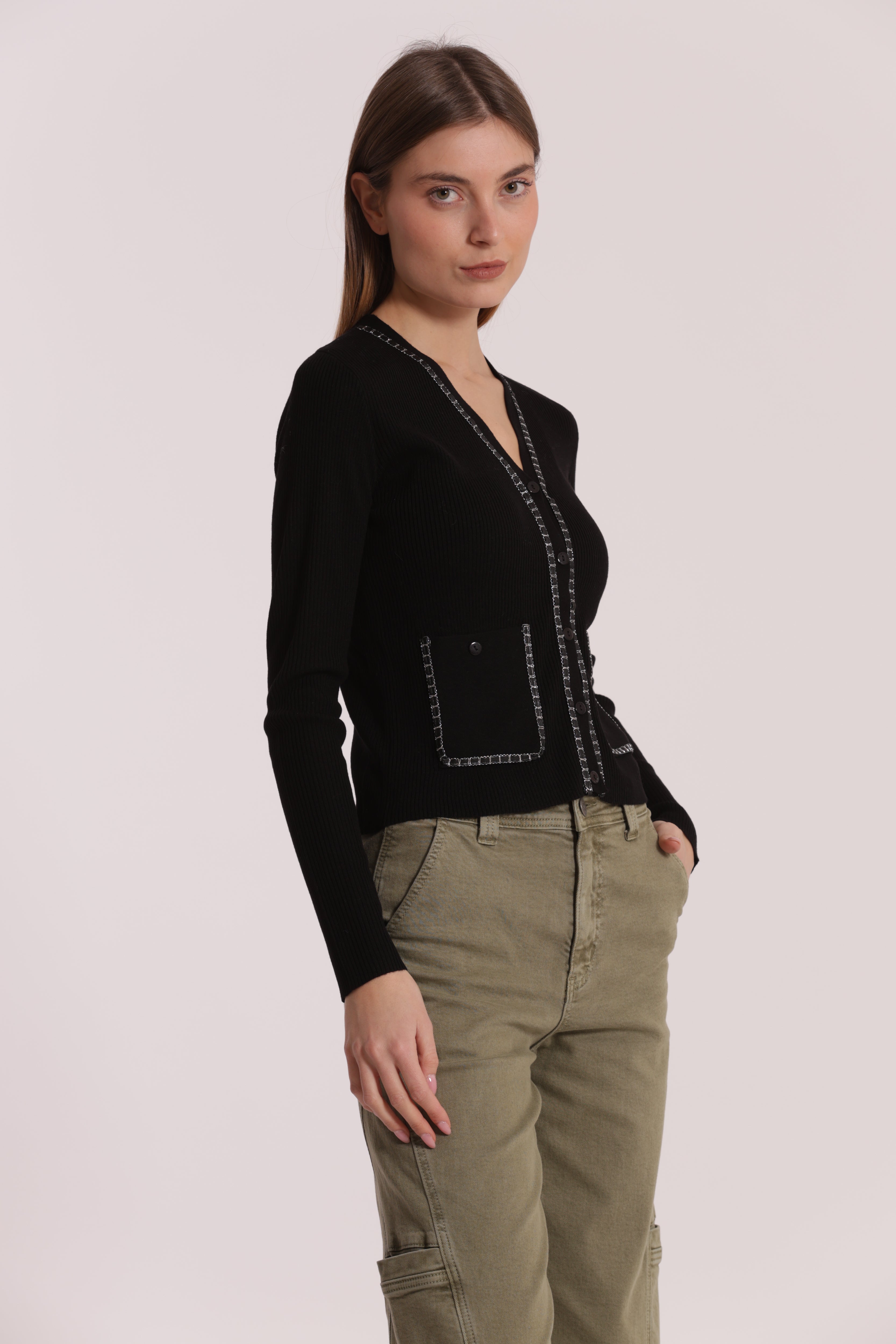 Mimi Mua Cardigan con Catena maglia calda panna