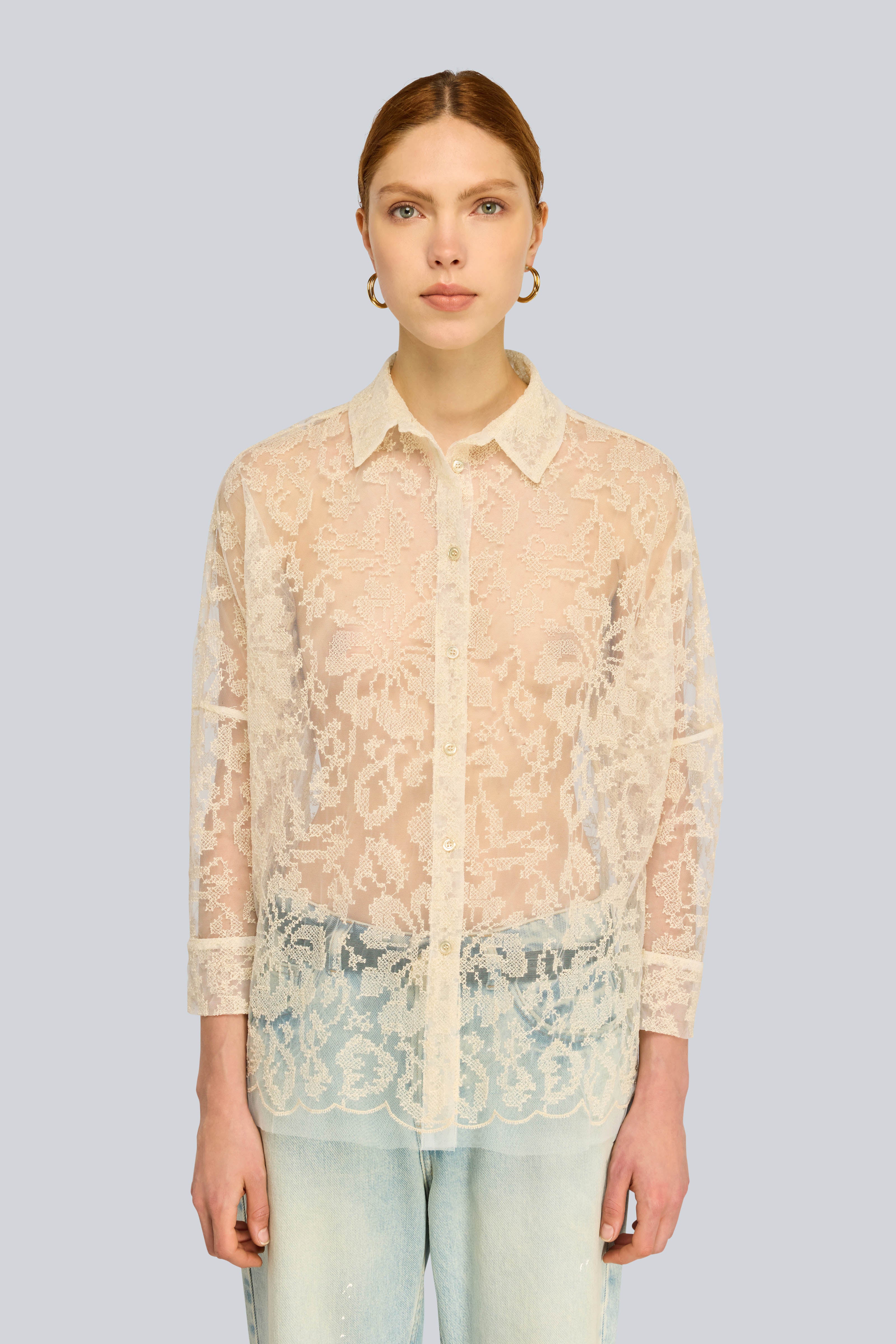 Semicouture Kat S6WQ45 camicia tulle burro ricamata