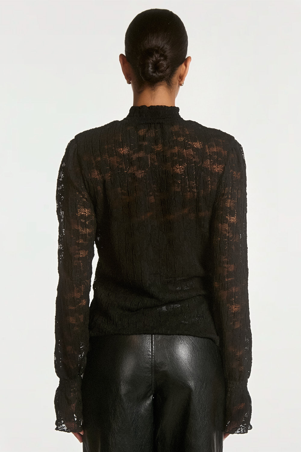 Aaiko Tory top plisse nero pizzo collo alto