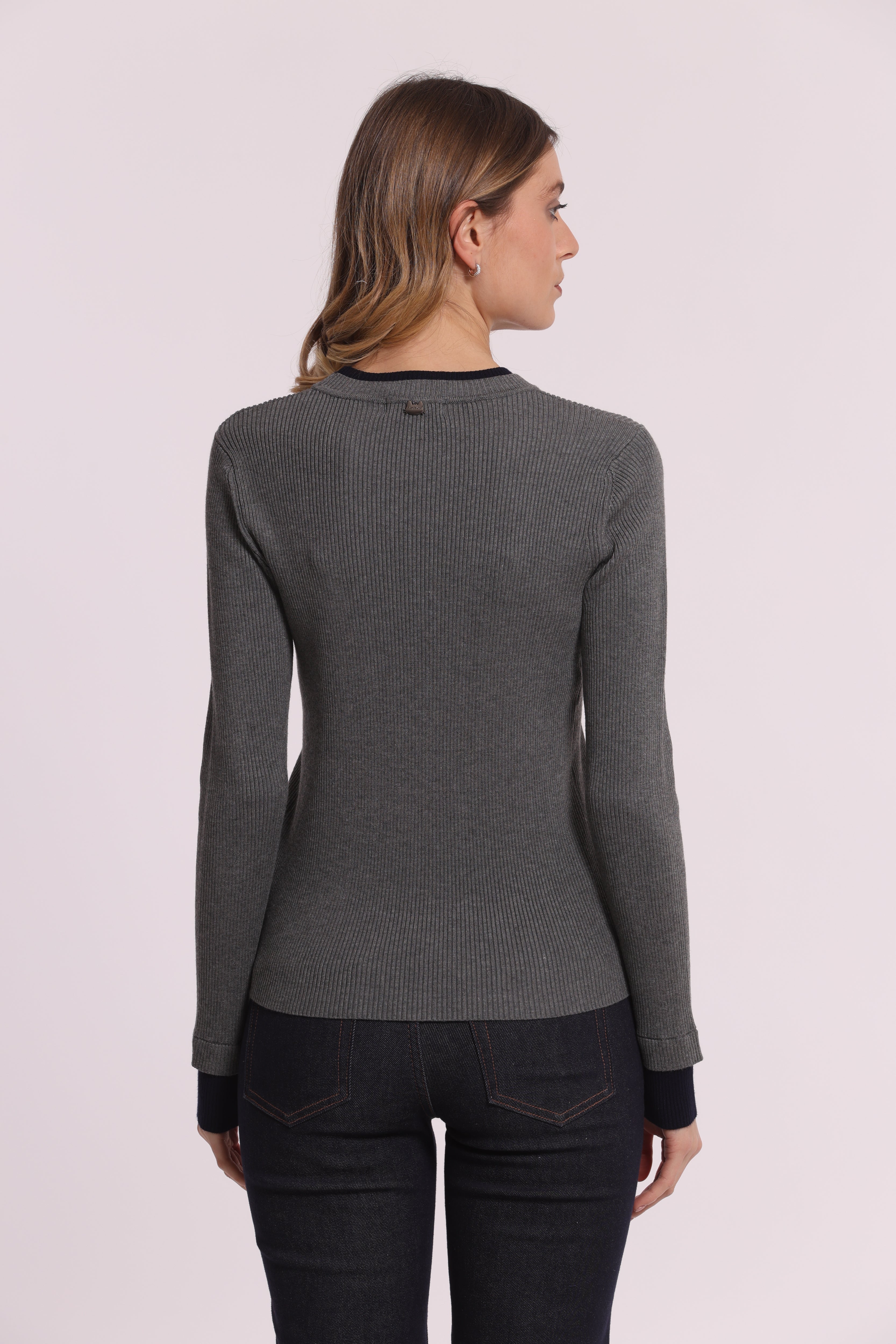 Mimi Mua Bicolor Scollo Tondo Maglia in Viscosa