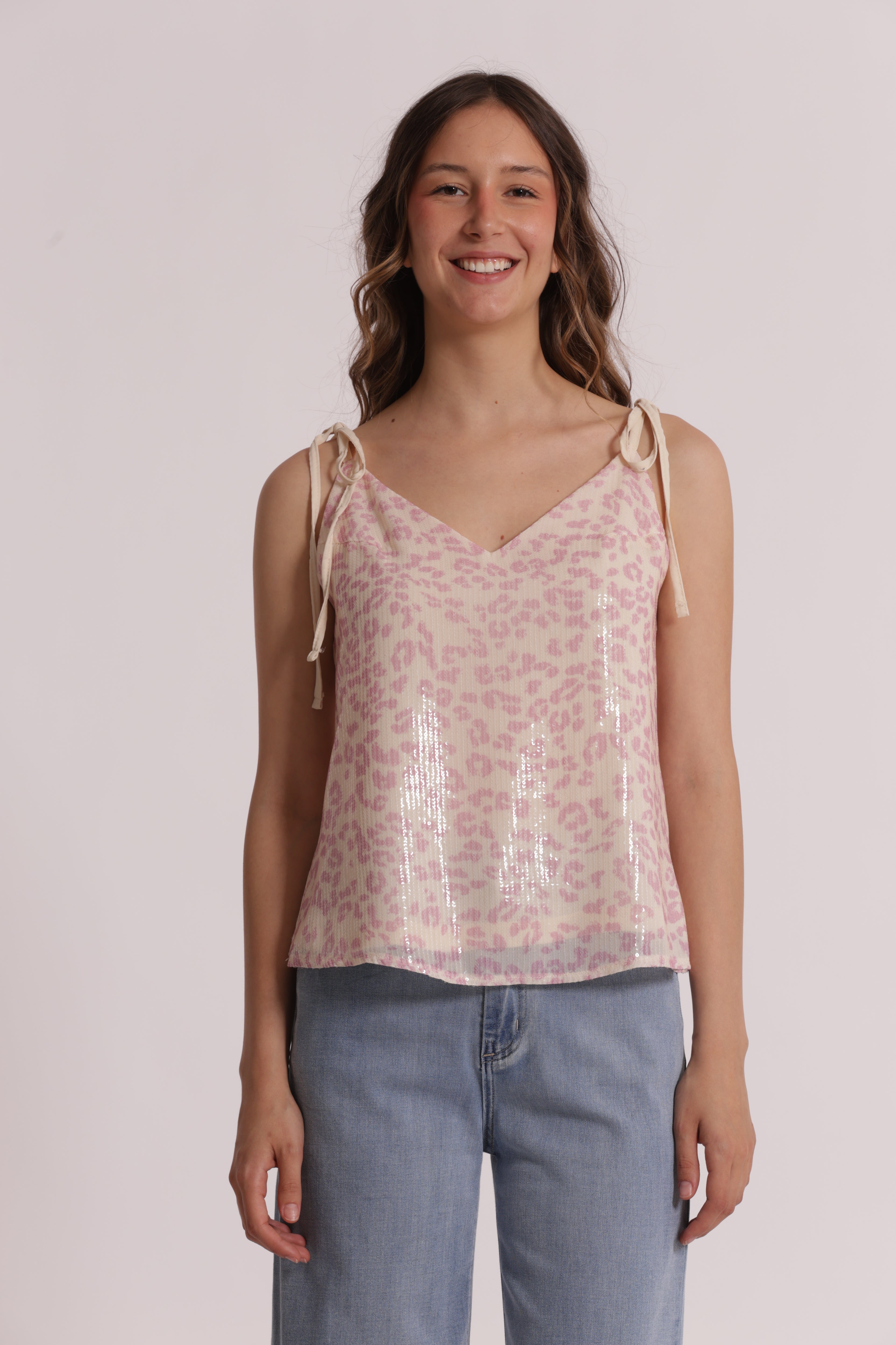 Mimi Mua top paillettes fantasia animalier nero