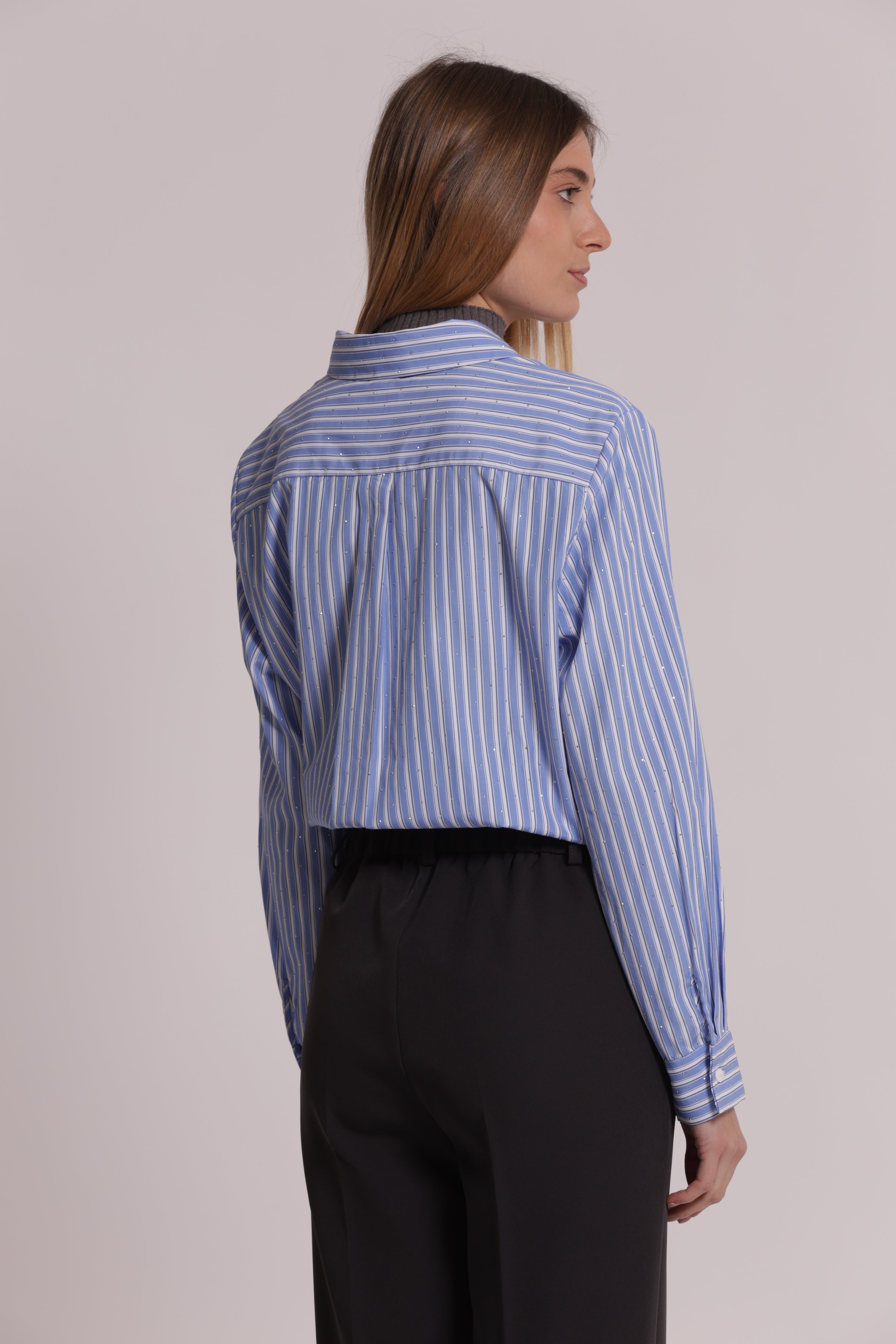Mimi Mua Camicia Rigolona Strass Azzurro Cotone