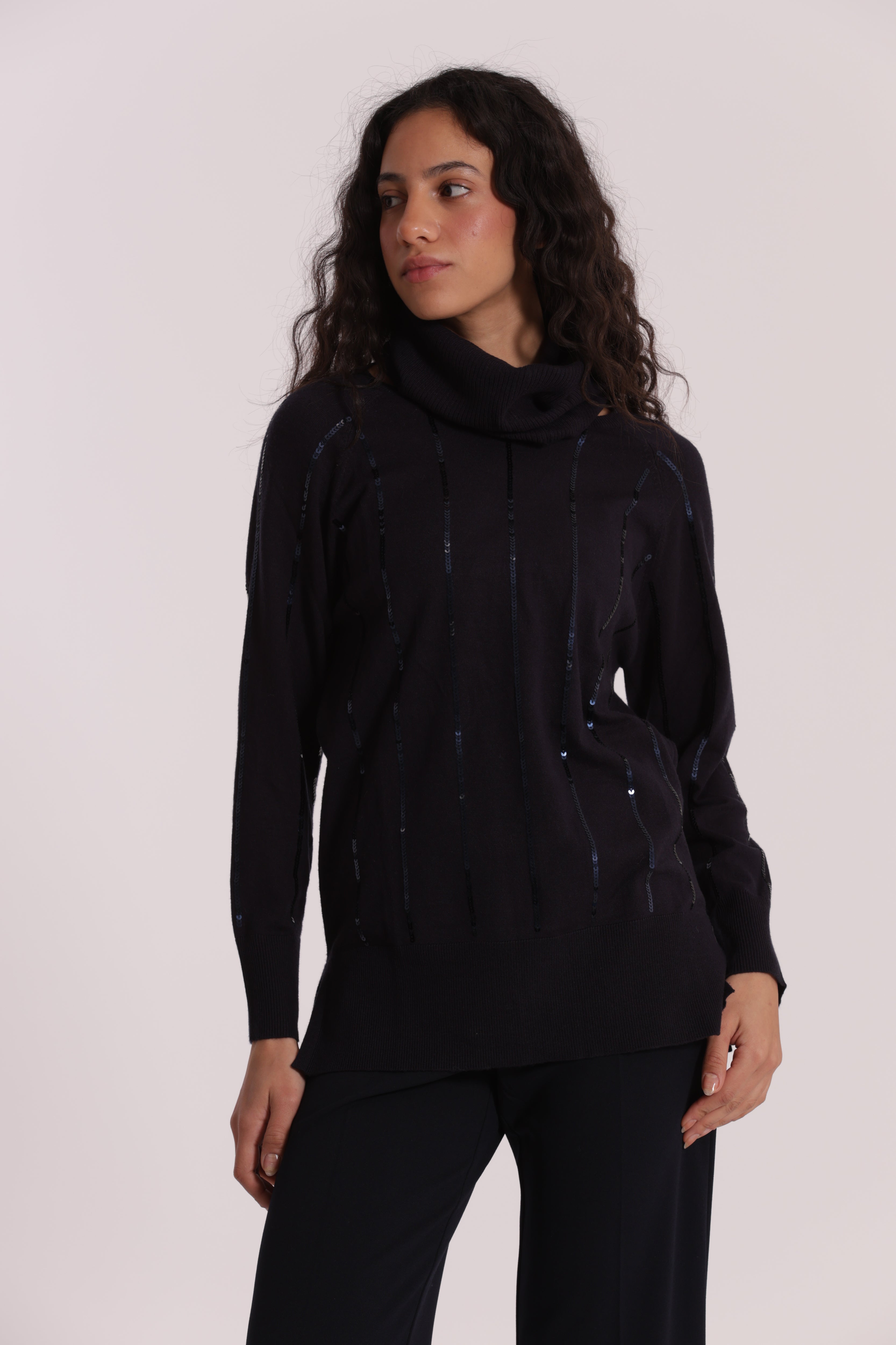 Mimi Mua Maglia Over Spacchi Laterali Paillettes Nera