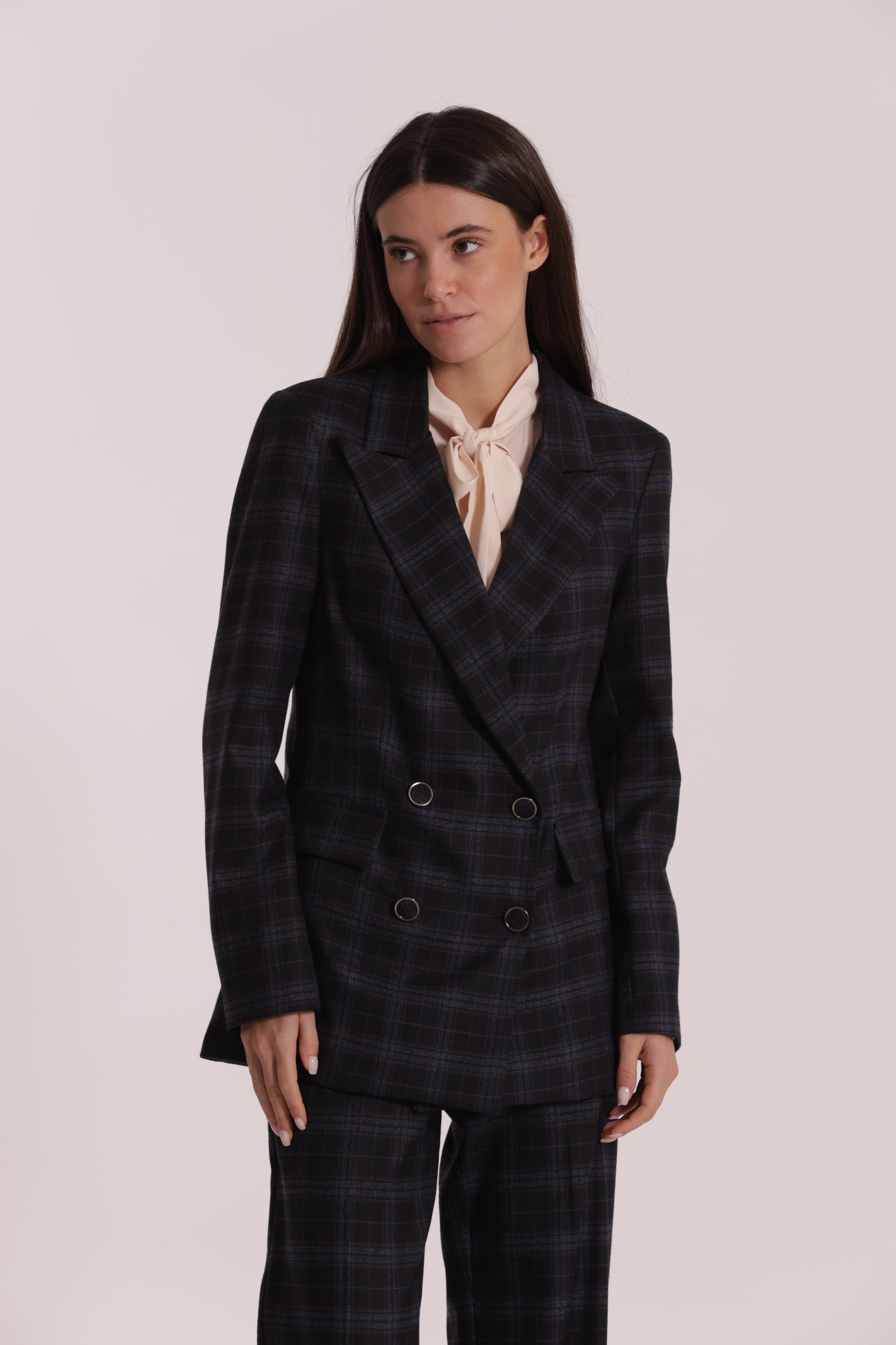 Mimi Mua Giacca Doppio Petto Check giacca blu