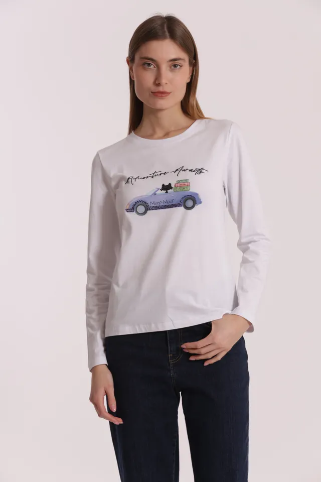 Mimi Mua T-Shirt Adventure Awaits Bianca Cotone