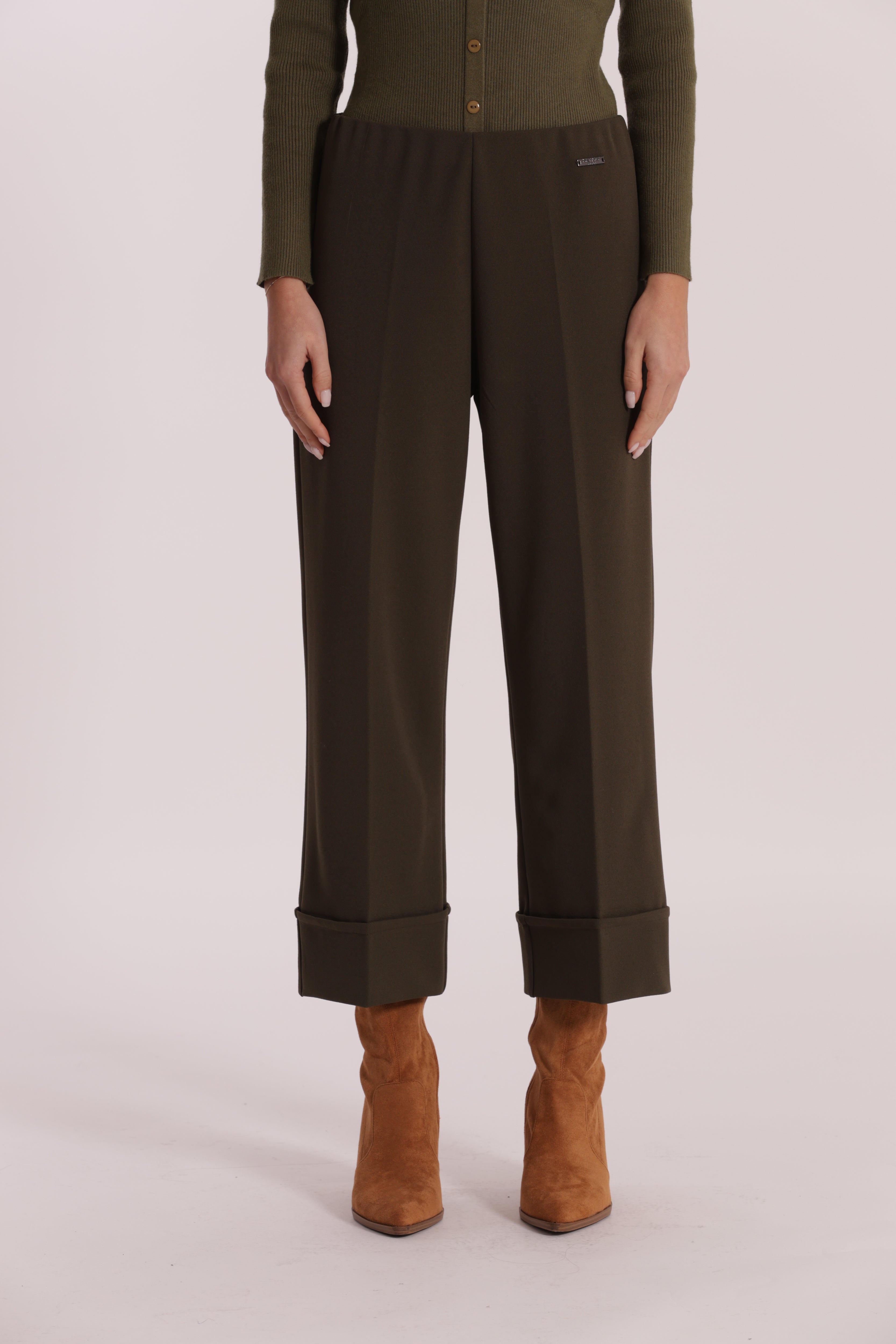 Mimi Mua Cropped con Risvolto in Crepe Pantalone Nero