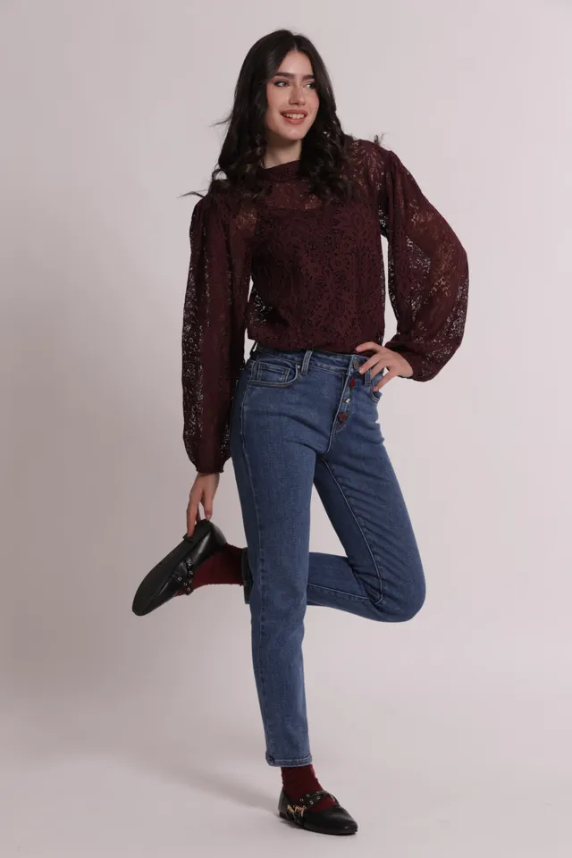 Mimi Mua Jeans Sigaretta con Bottoni Velluto e Gioiello Blu Scuro