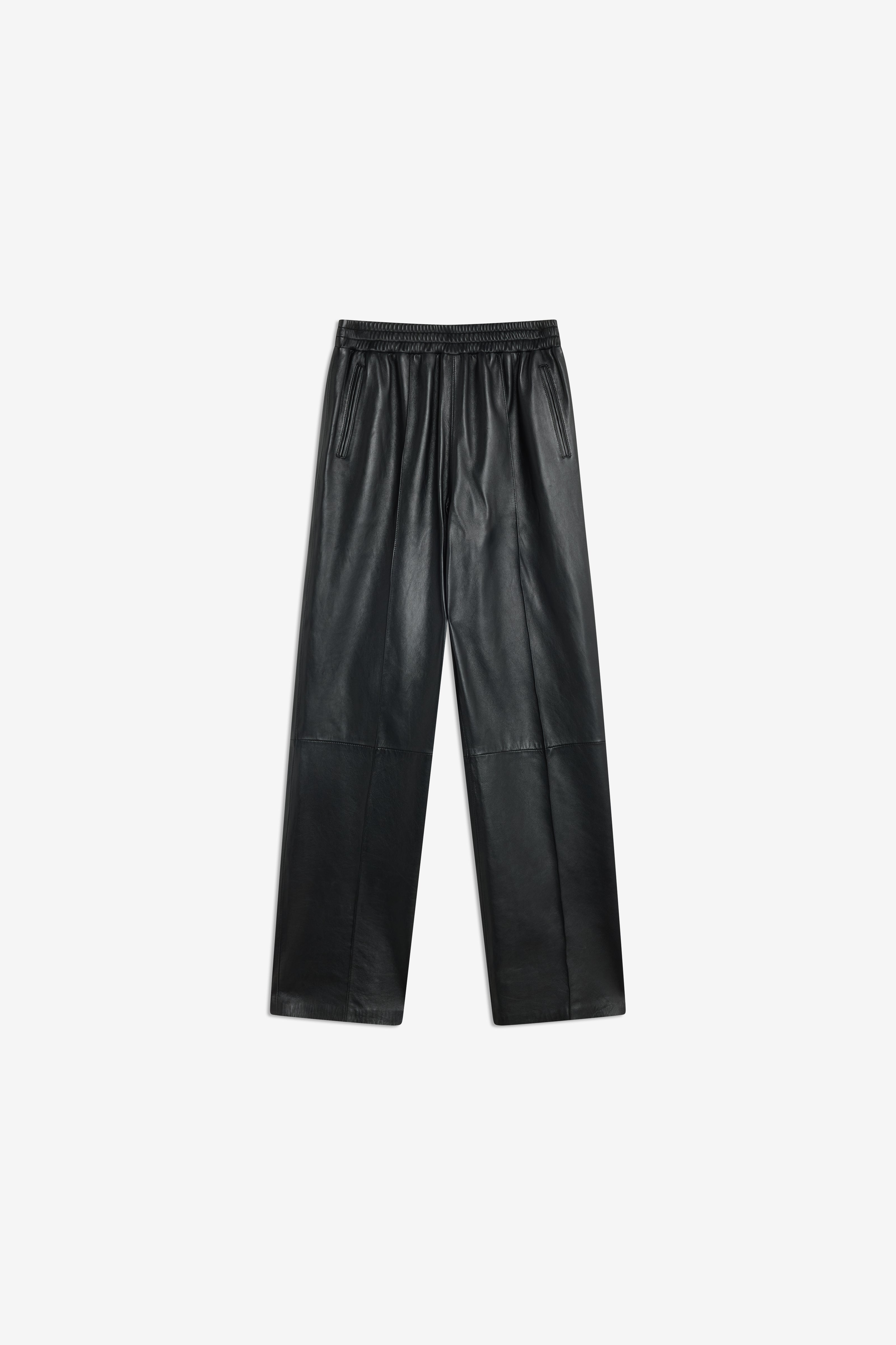 Semicouture Gertrude pantalone pelle nero arricciato
