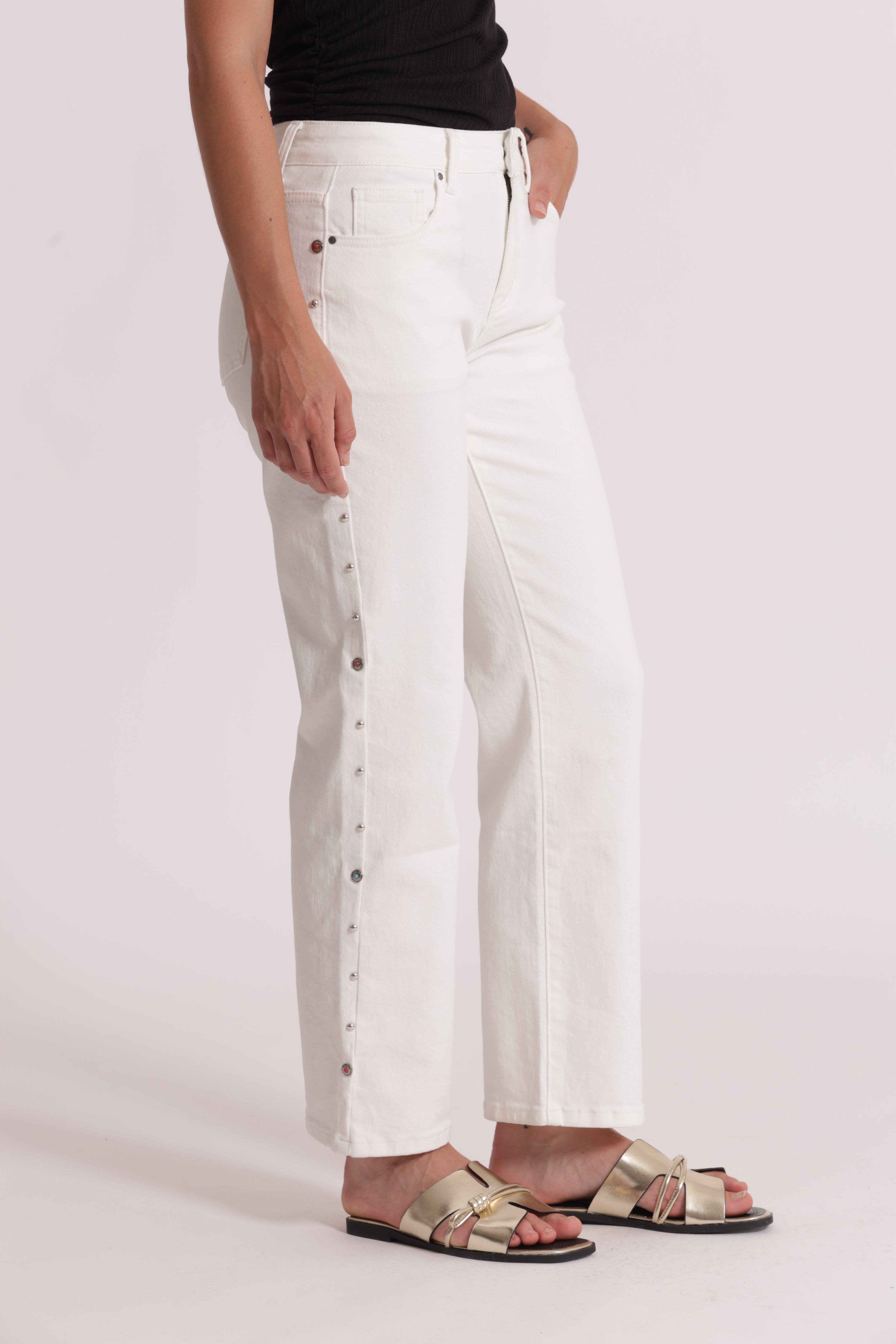 Mimi Mua Jeans sigaretta borchie laterali jeans bianco