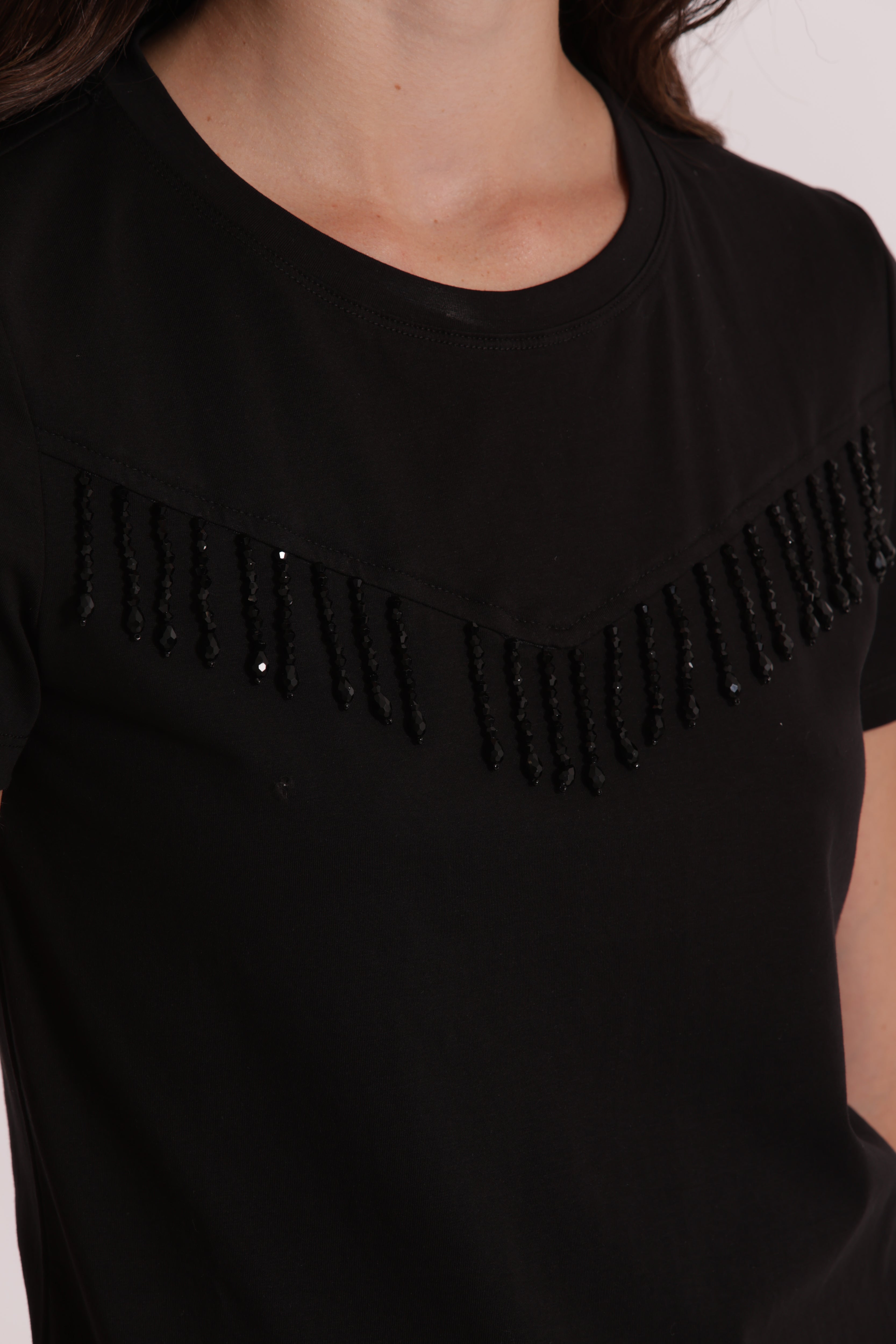 Mimi Mua T-Shirt Frange Perline Bianco