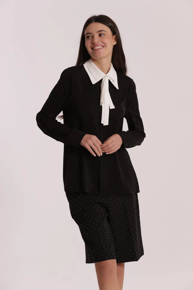 Mimi Mua blusa con colletto e fiocco bianco nero