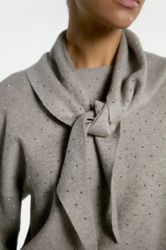 Aaiko Janel sciarpa maglia grigia con strass