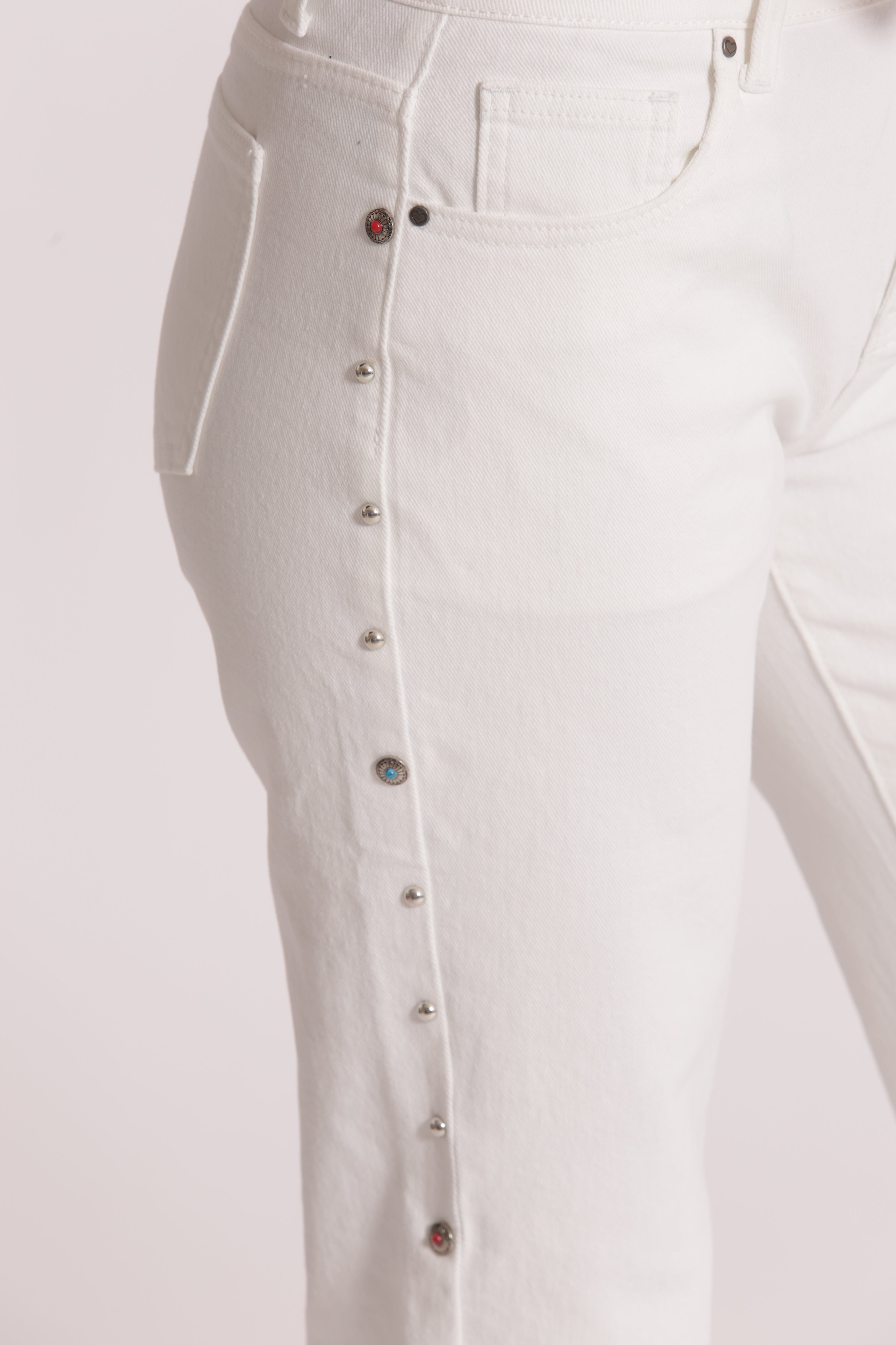 Mimi Mua Jeans sigaretta borchie laterali jeans bianco