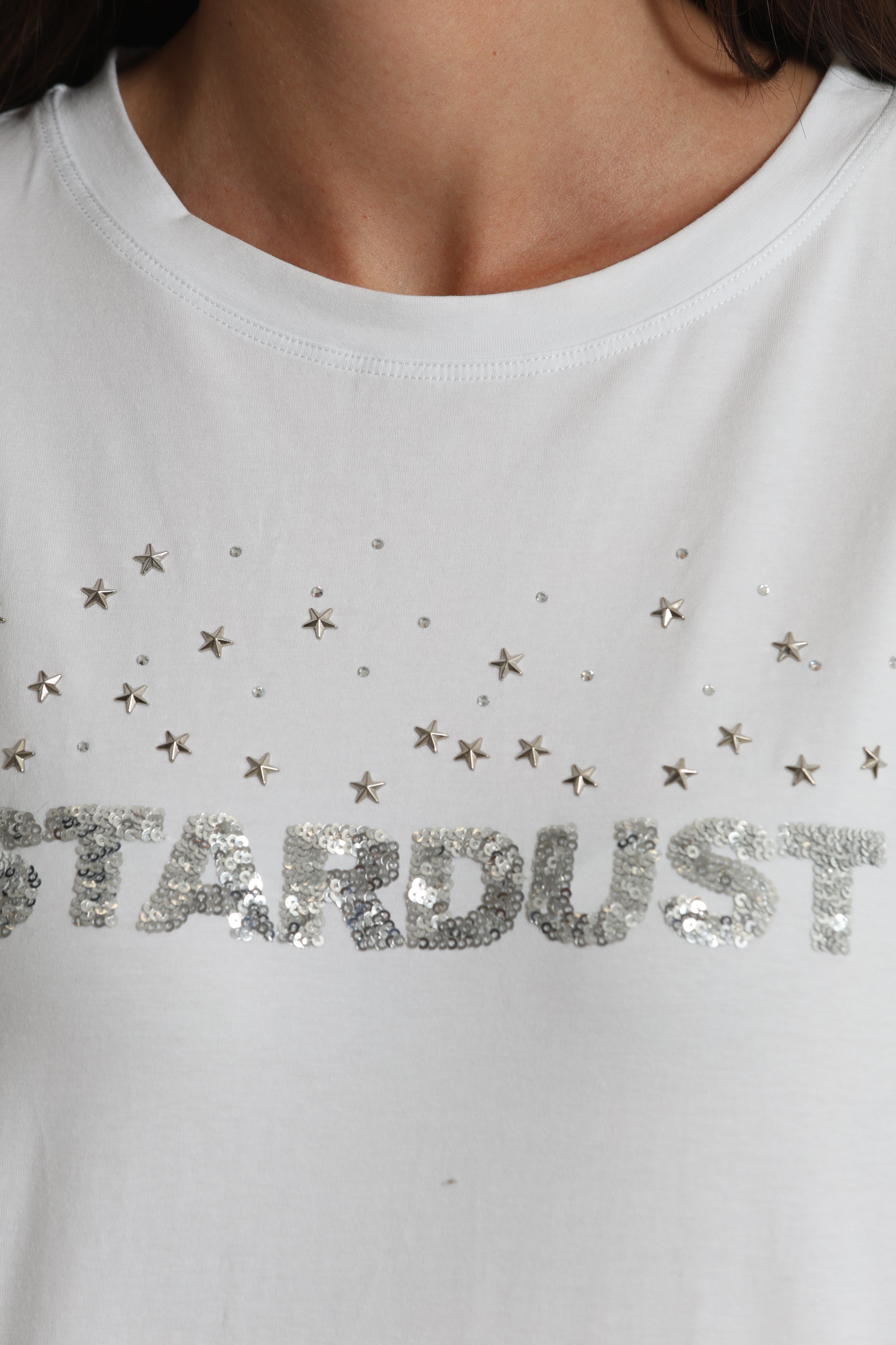 Mimi Mua T-Shirt Stardust in Paillettes bianca