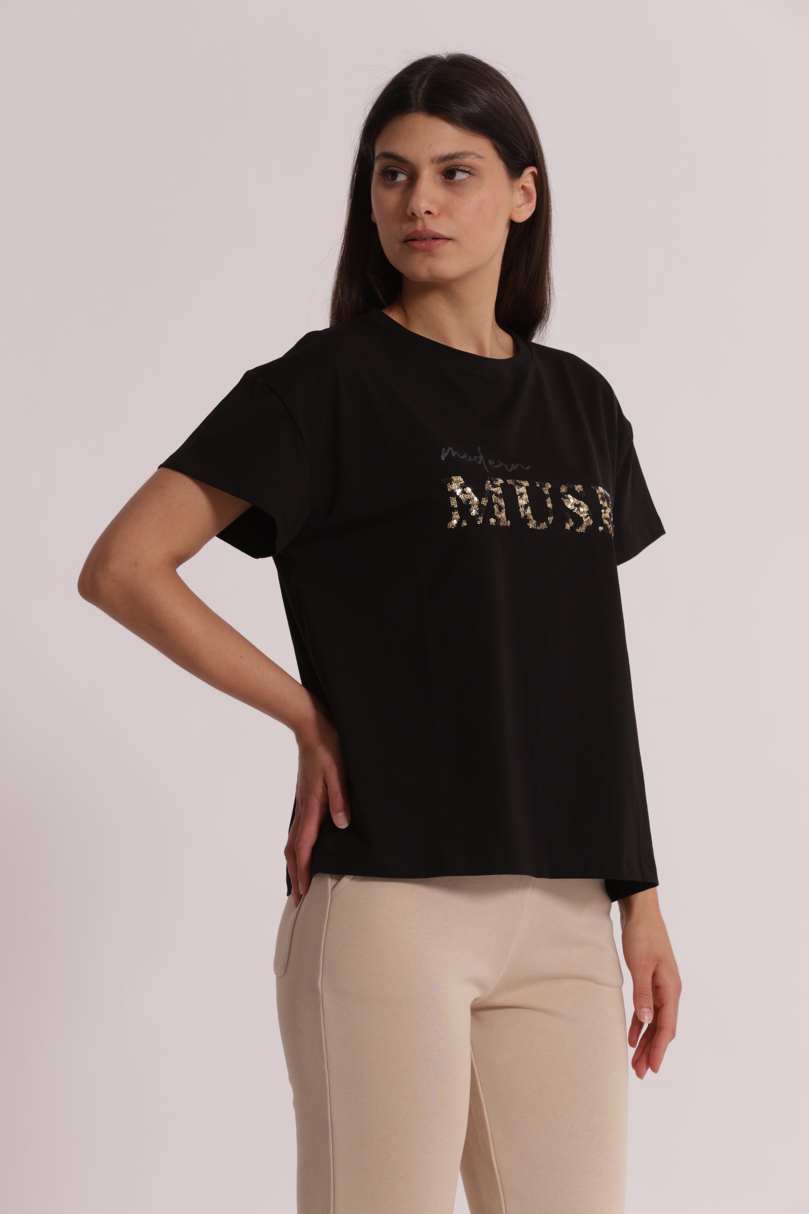Mimi Mua T-Shirt Modern Muse con Paillettes Bianco