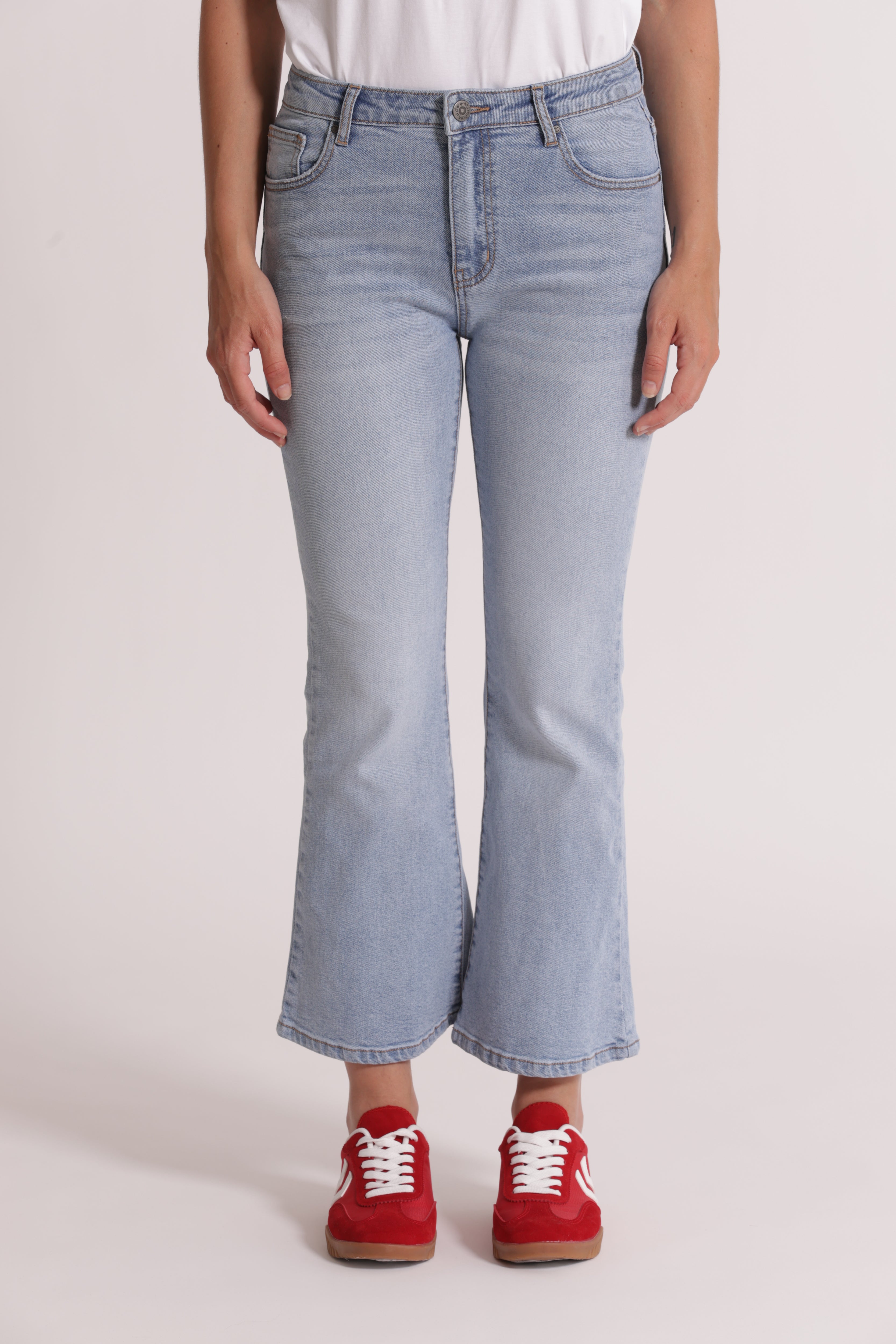 Mimi Mua jeans a zampa blu chiaro cotone