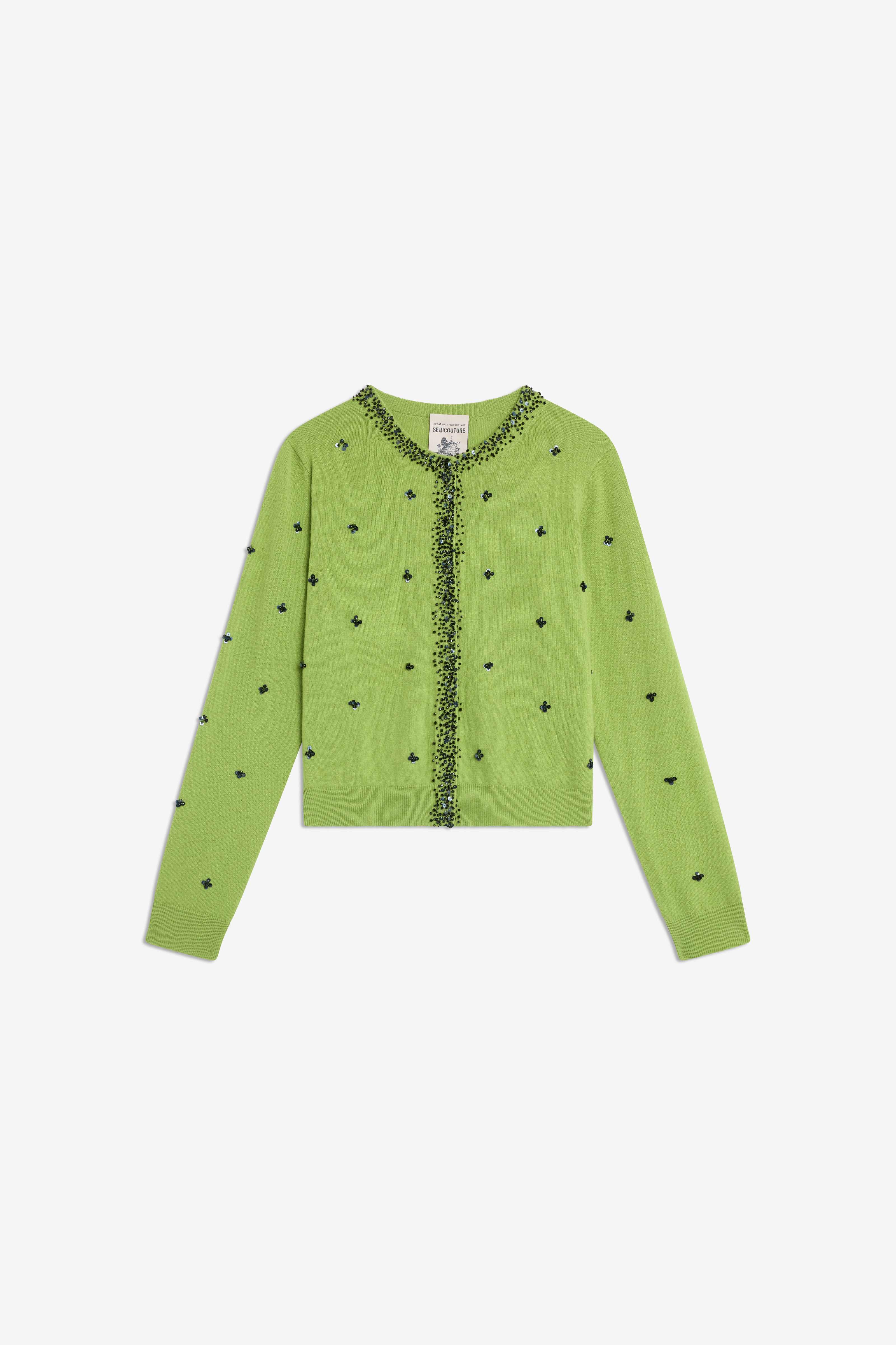 Semicouture Chelsea cardigan cashmere avocado ricami