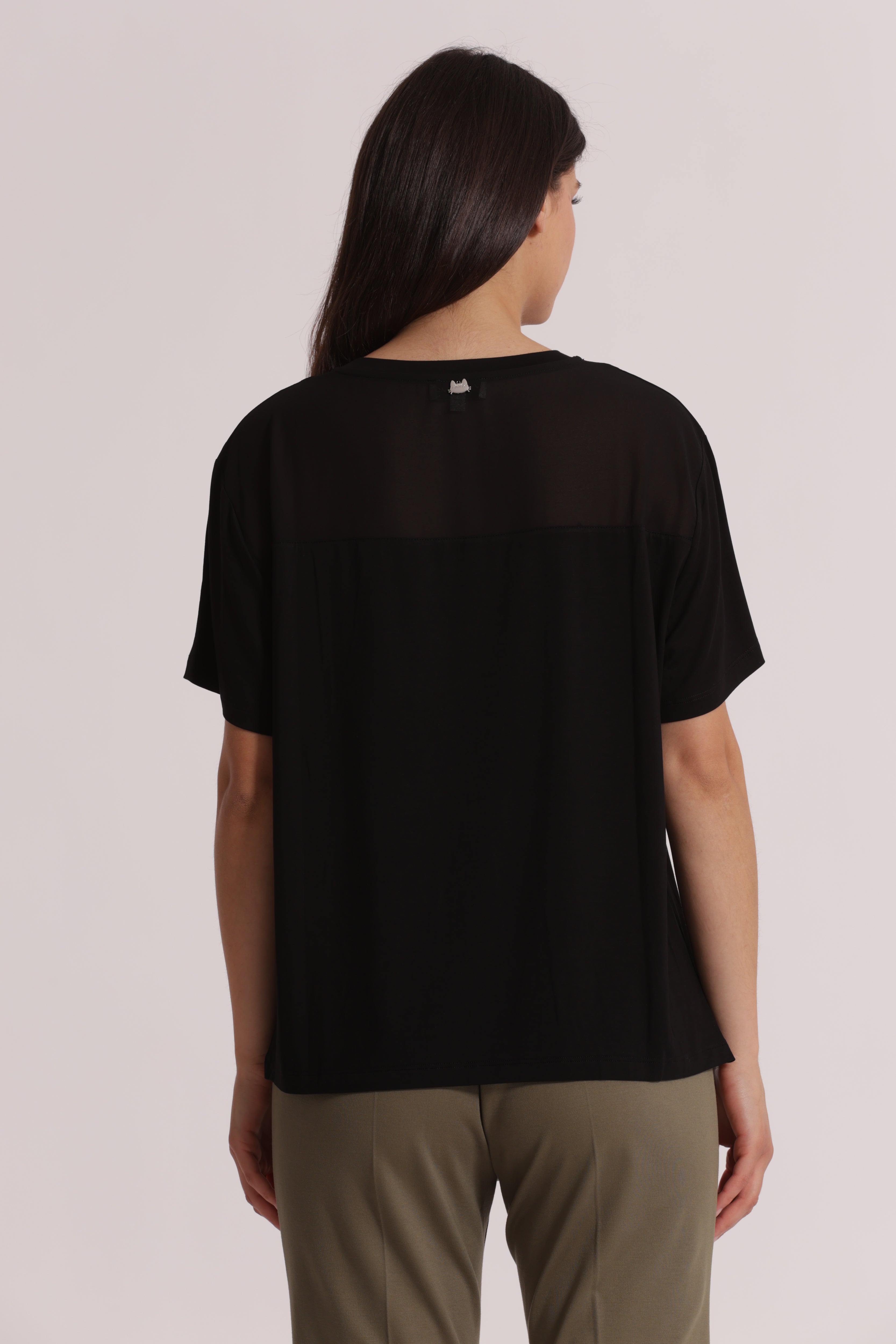 Mimi Mua T-Shirt Scollo Tondo Georgette Nero