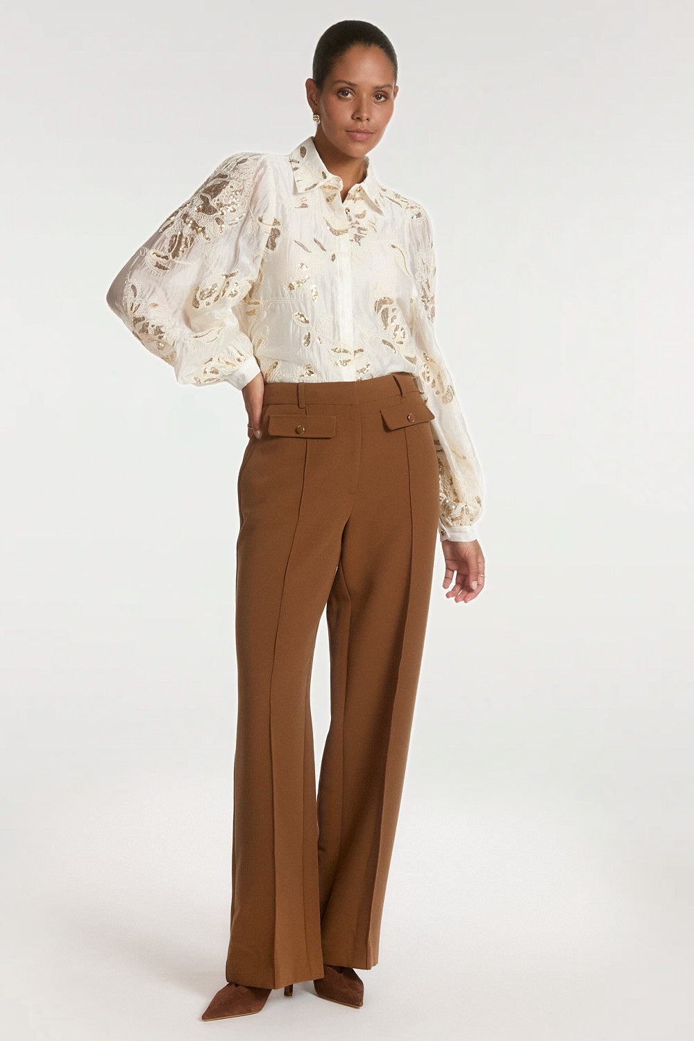 Aaiko Rose camicia crema con paillettes floreali