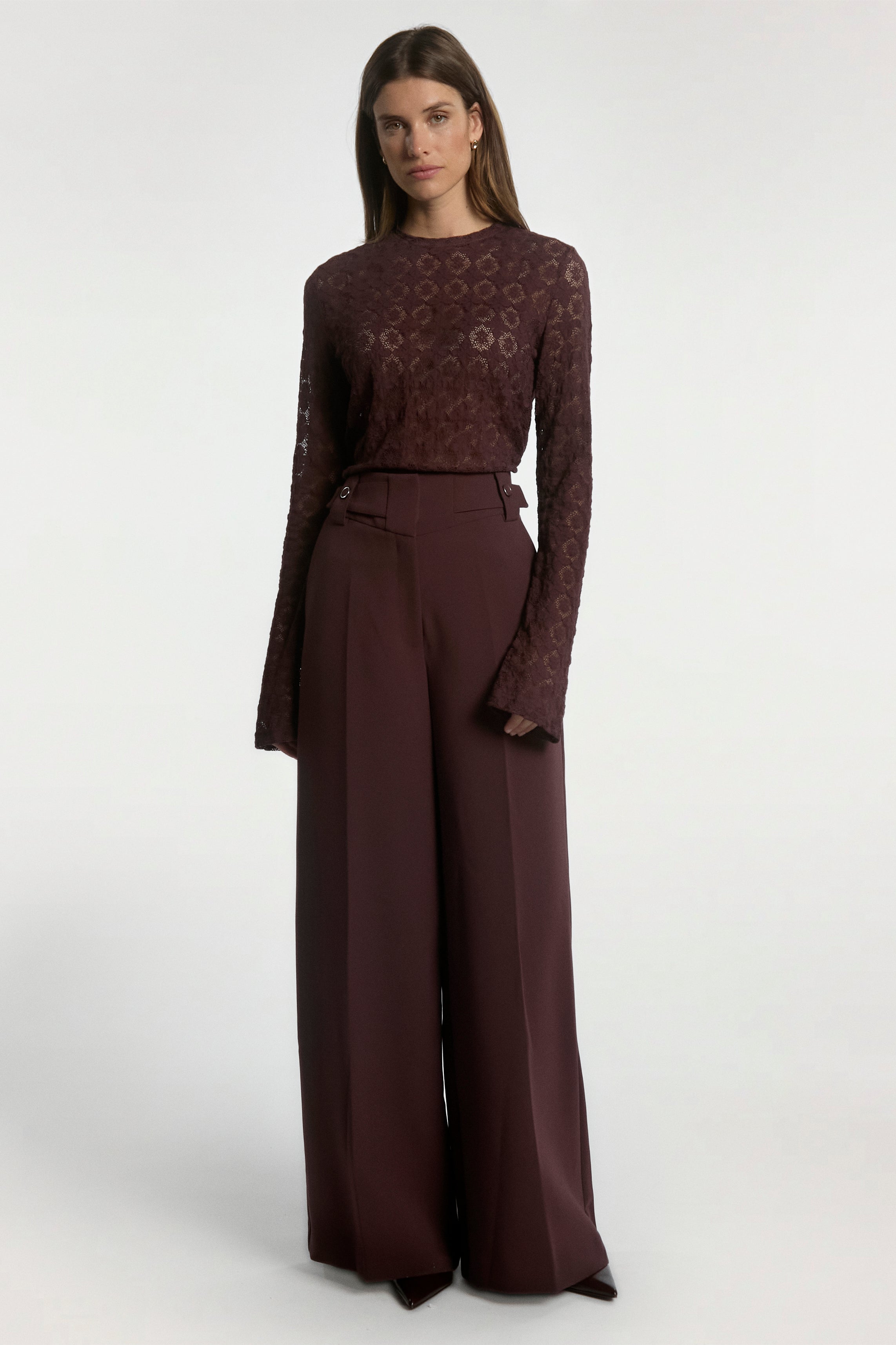 Aaiko Mason top bordeaux in pizzo floreale