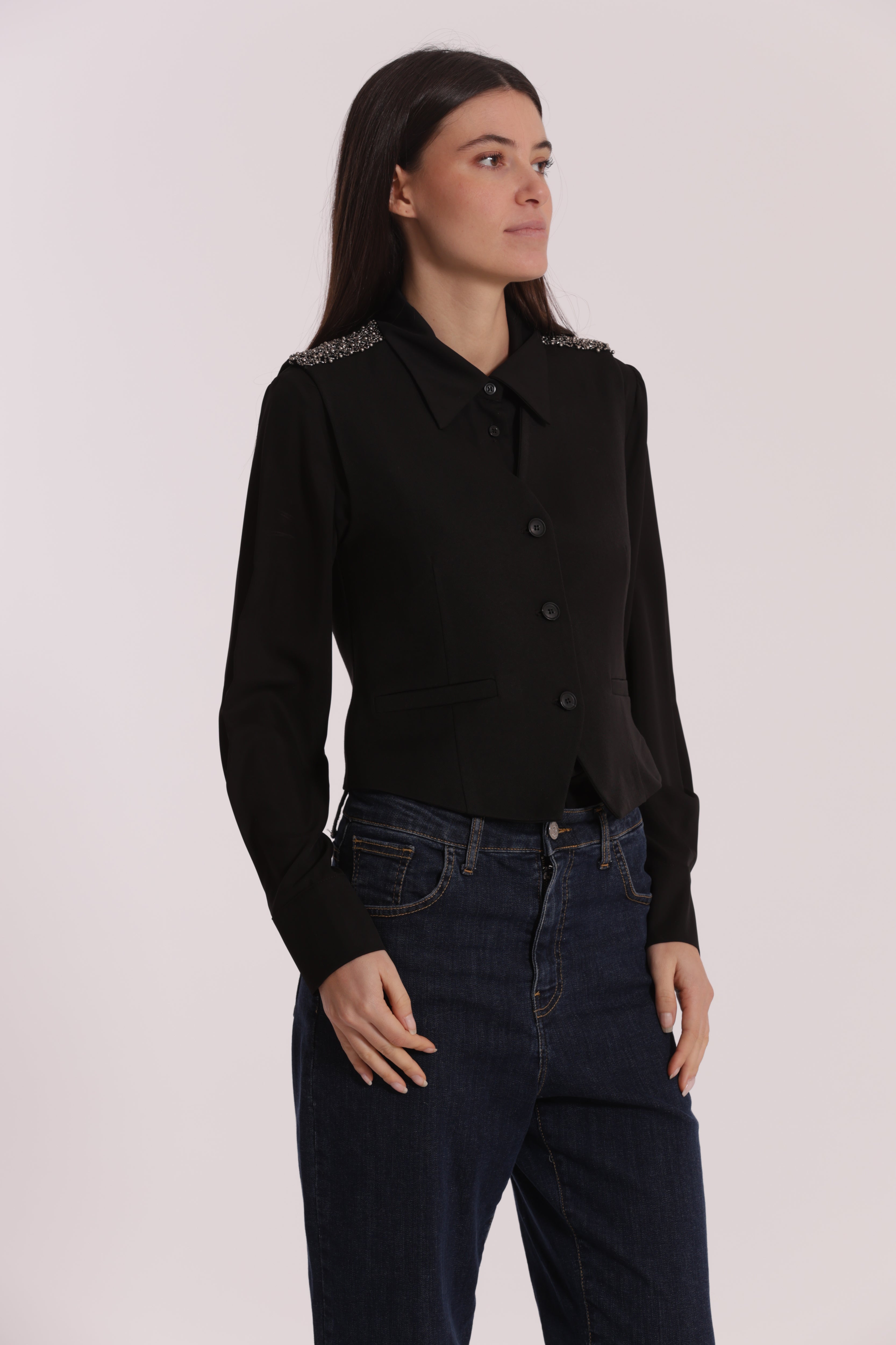 Mimi Mua gilet passamaneria ricamata nero sartoriale