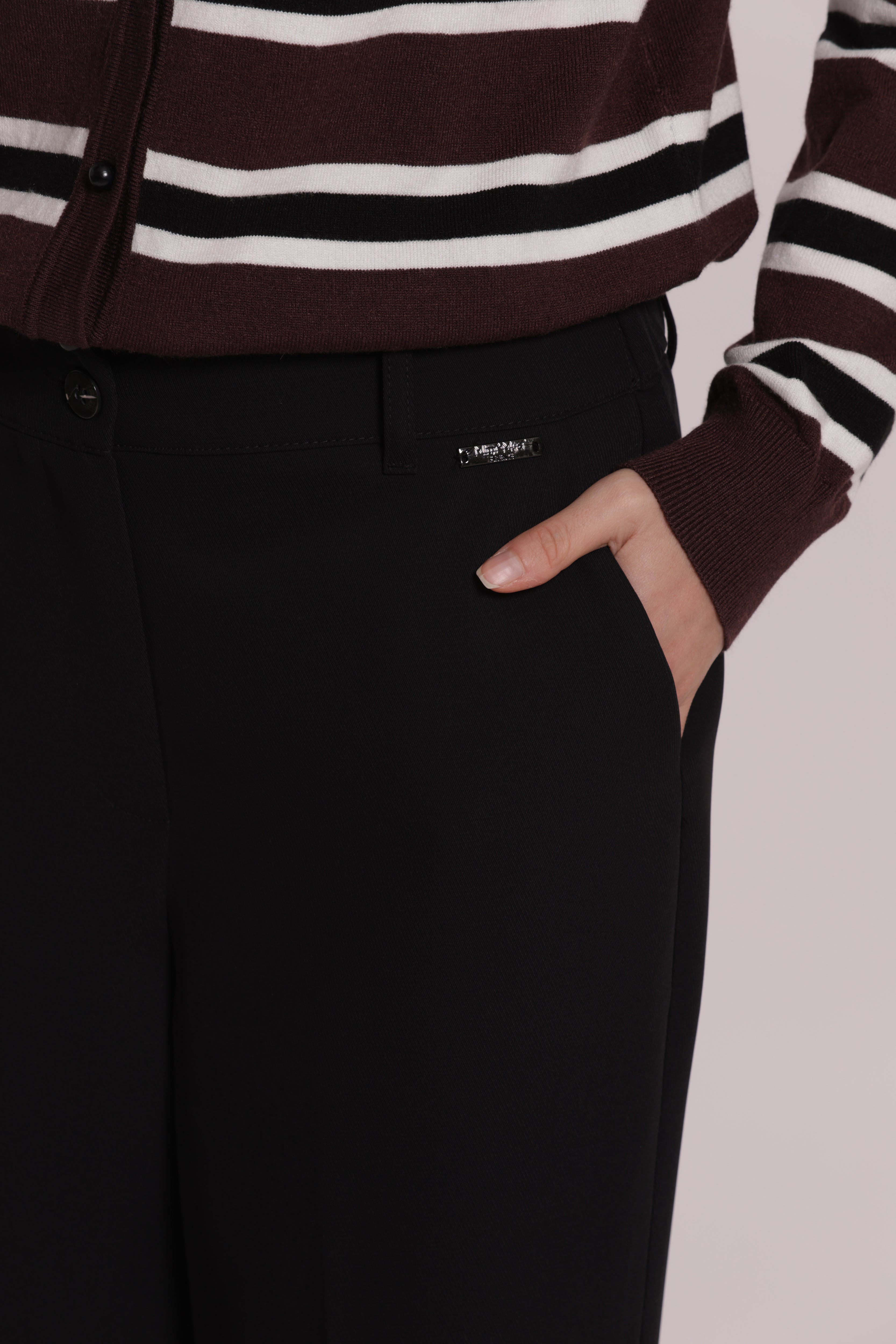 Mimi Mua Palazzo con Elastico Dietro Pantaloni Nero vita elasticizzata