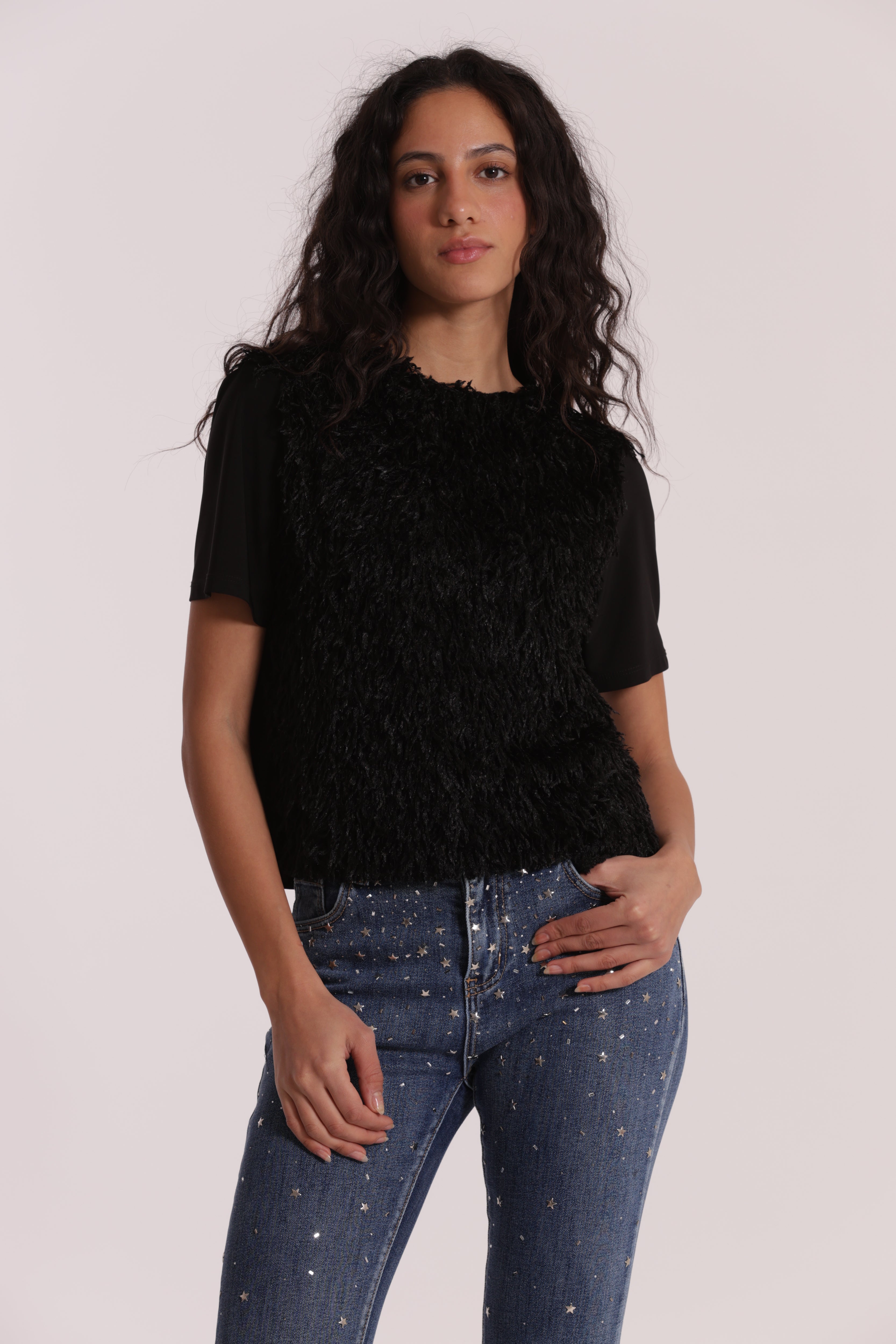 Mimi Mua t-shirt frange increspate nera poliestere