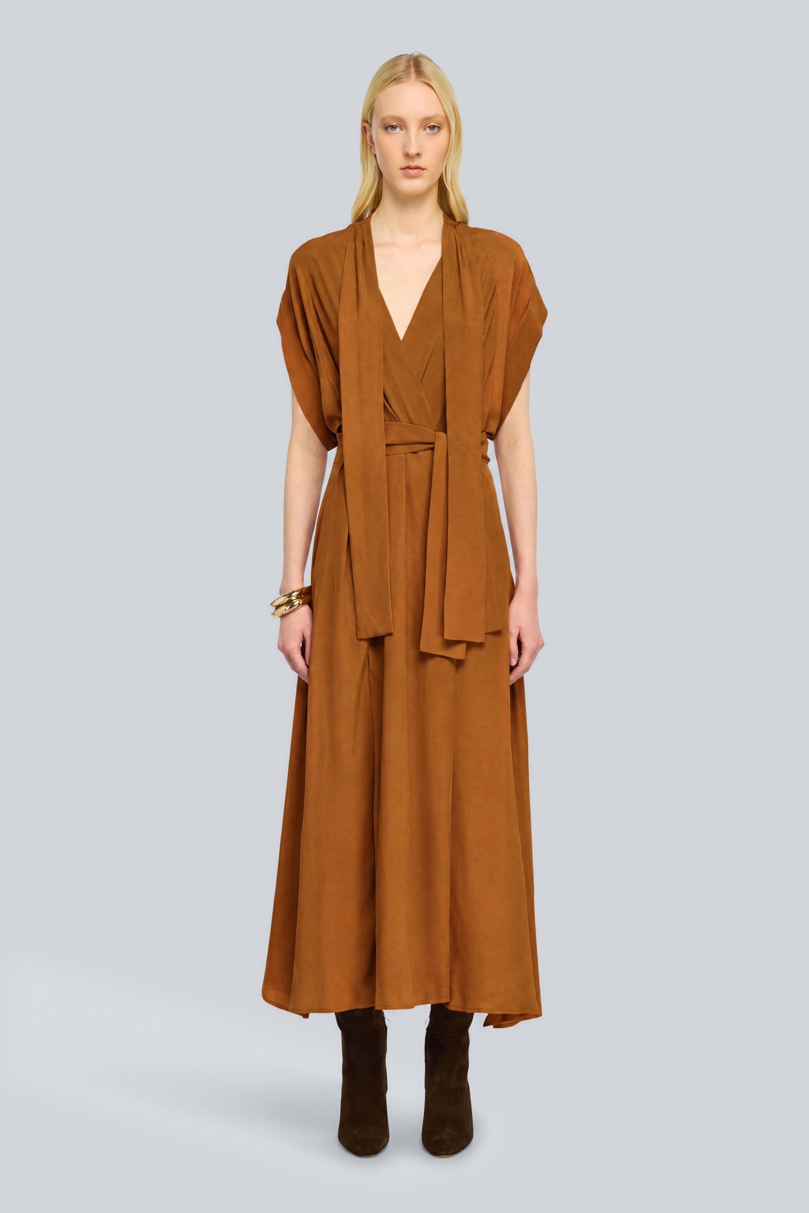 Semicouture Delilah abito crêpe manica corta tramonto