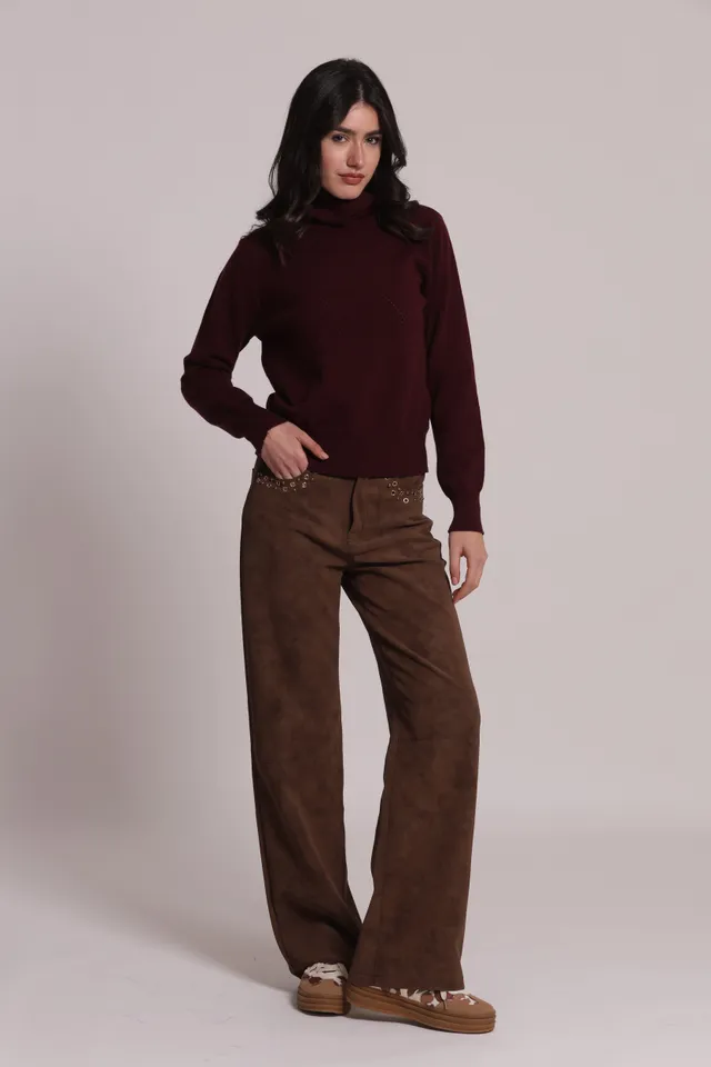 Mimi Mua Pantalone Spalmato Borchie Marrone