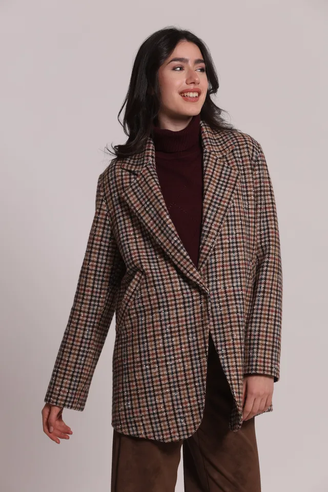 Mimi Mua Giaccone a Quadri cappotto cammello