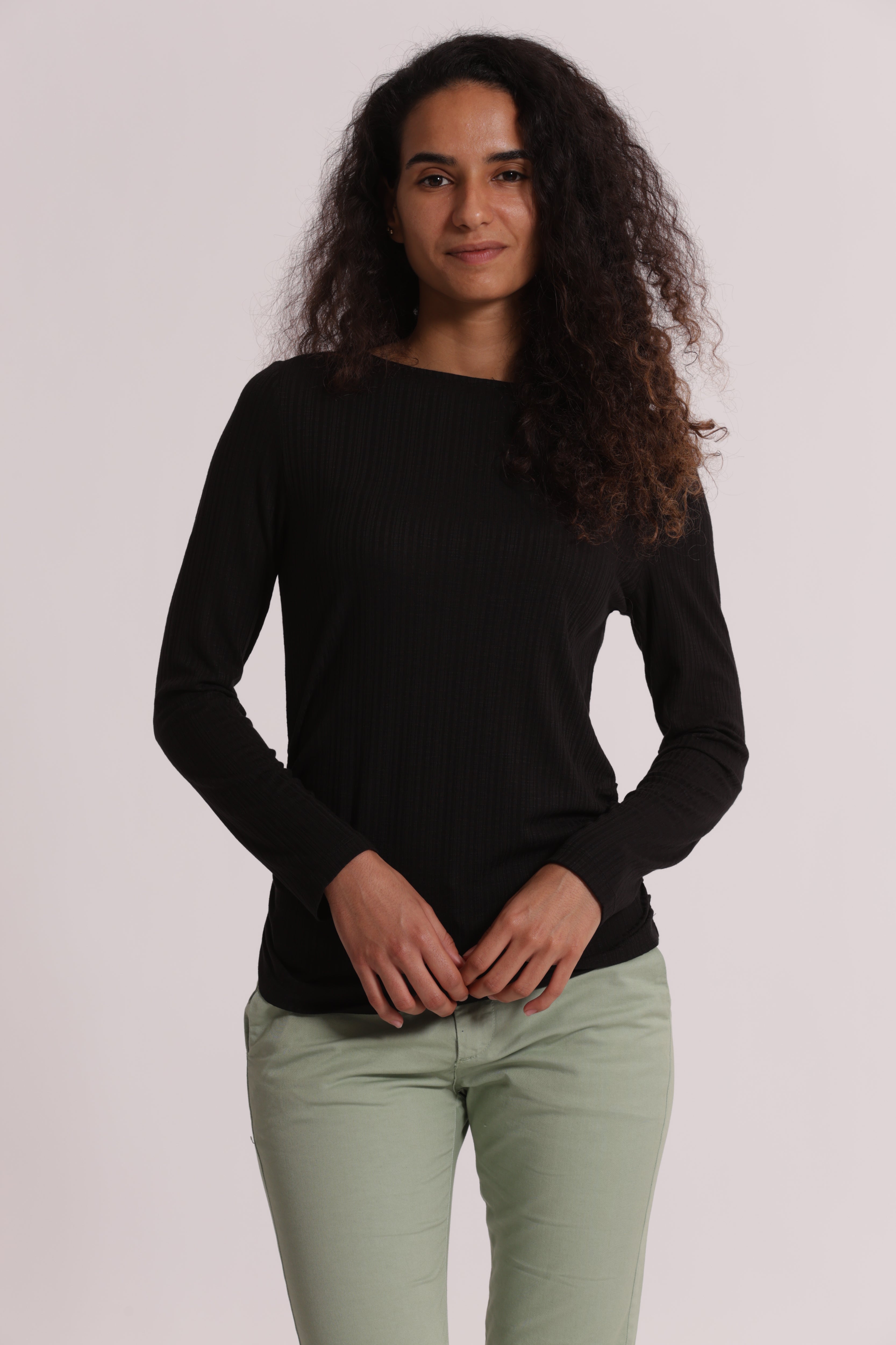 Mimi Mua T-Shirt Arriccio Laterale Maniche Lunghe Nero