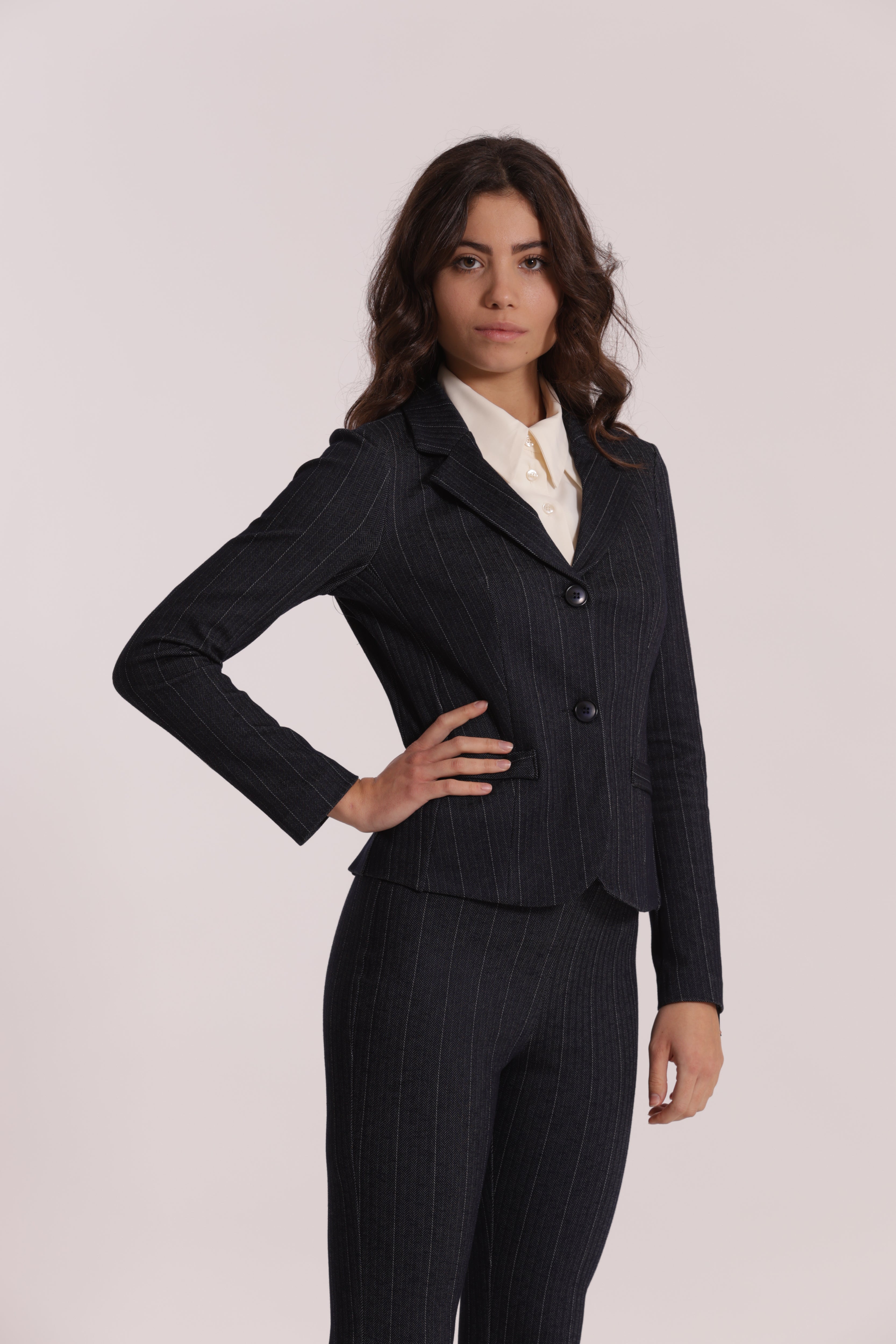 Mimi Mua Giacca Corta Punto Milano Jeans Blu