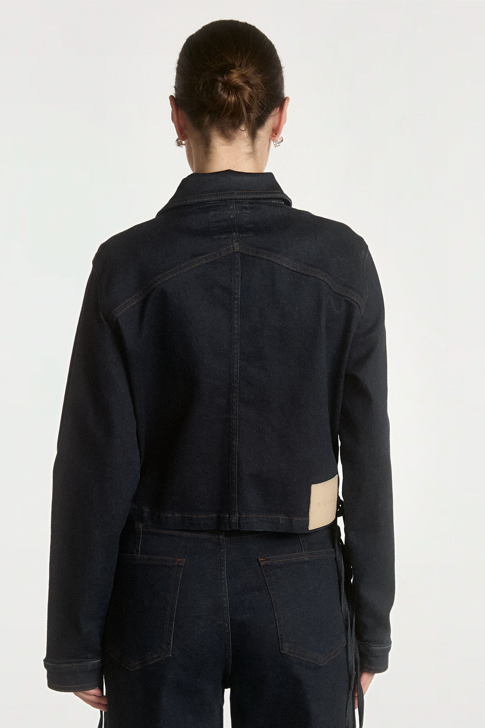 Aaiko Judith giacca jeans blu denim cropped con zip