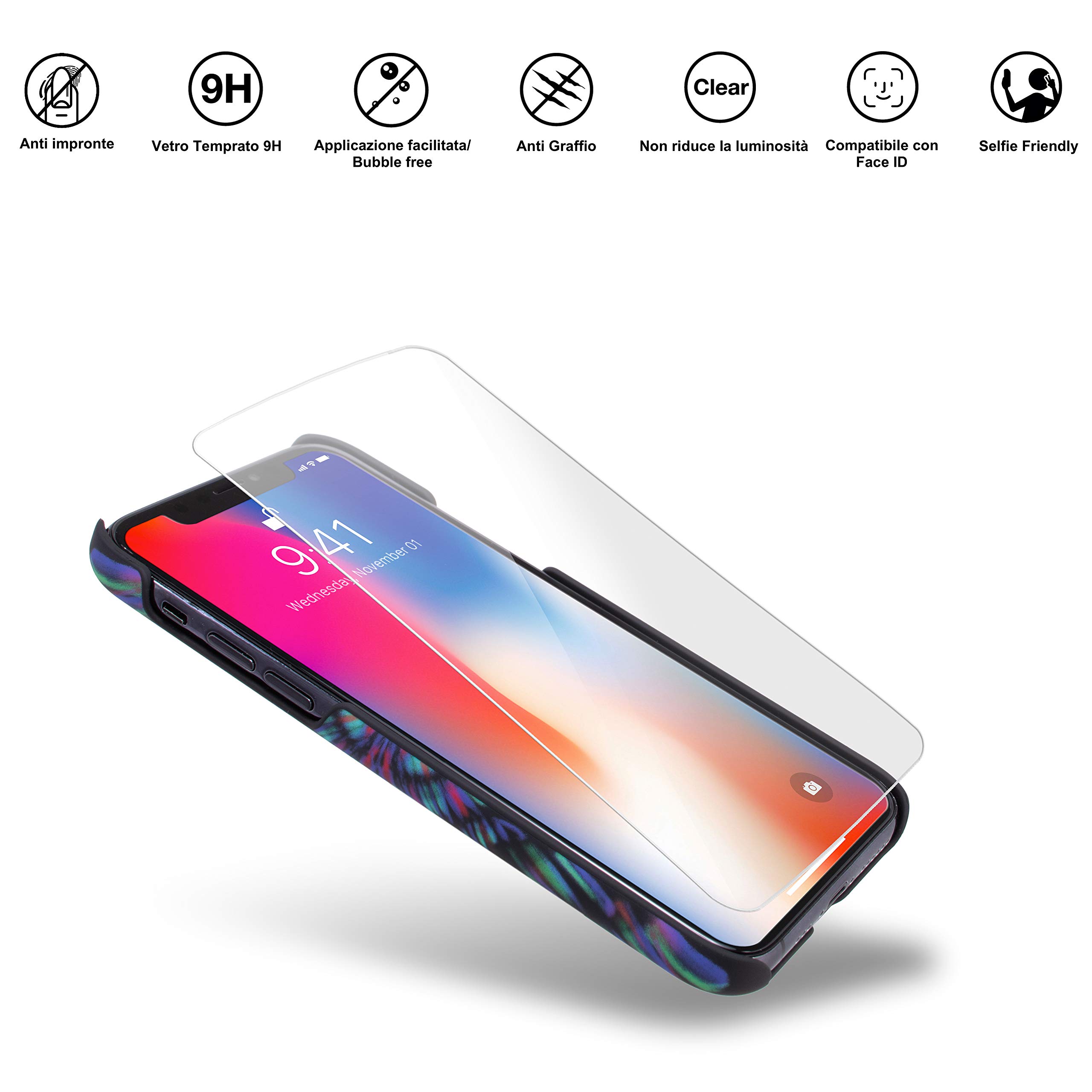 Marcelo Burlon iPhone XR custodia soft touch vetro Asahi 9H