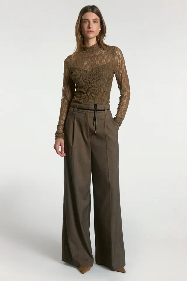 Aaiko Hailey pantaloni tweed marrone gamba larga