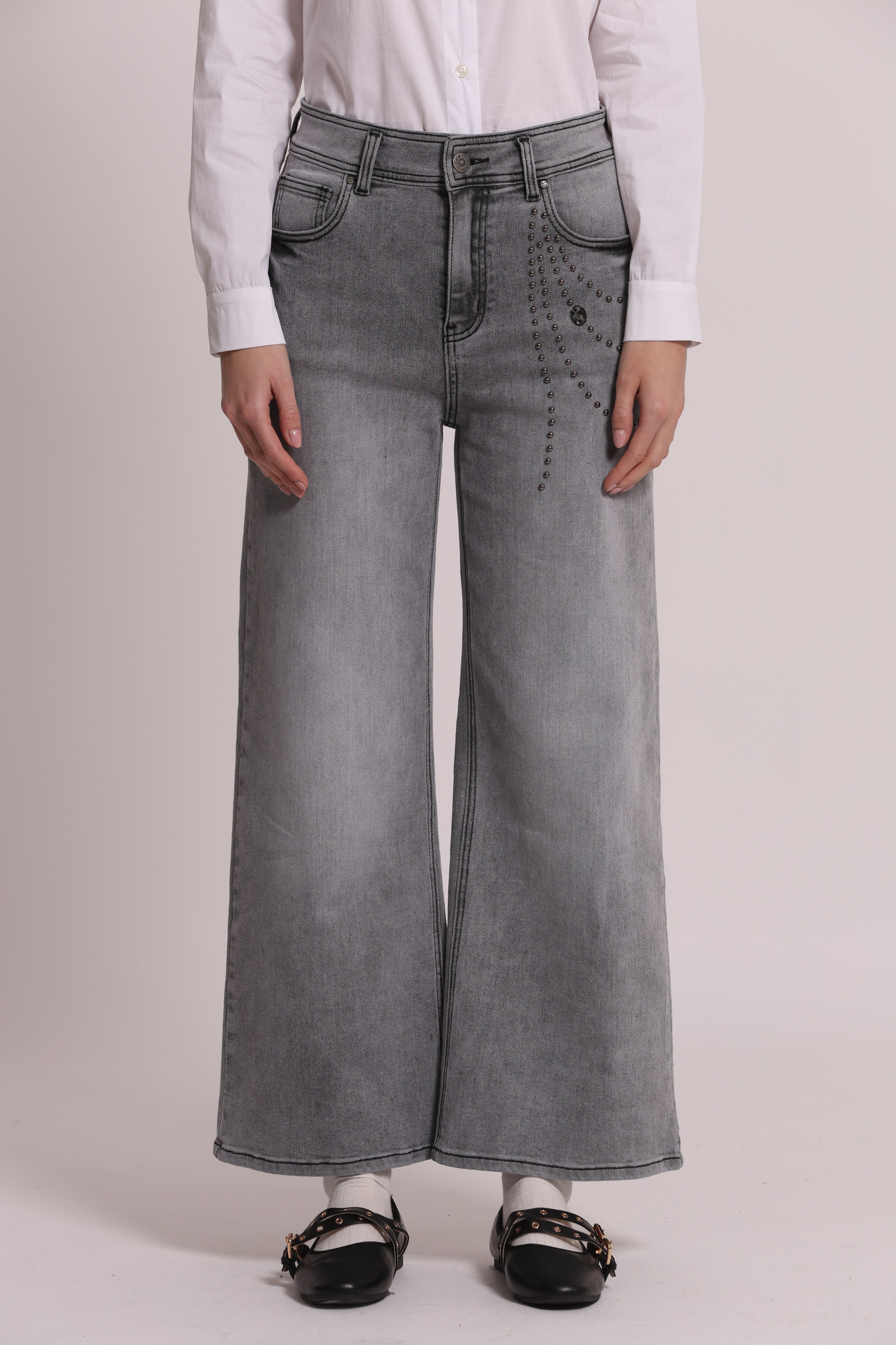 Mimi Mua Jeans palazzo applicazioni laterali jeans blu medio