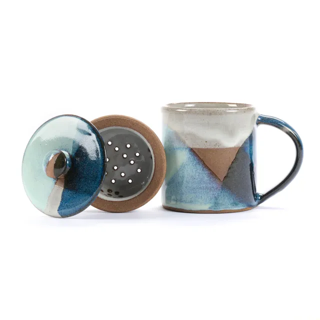 On Earth Voile Tisaniera Gres Blu h 10 cm con Filtro