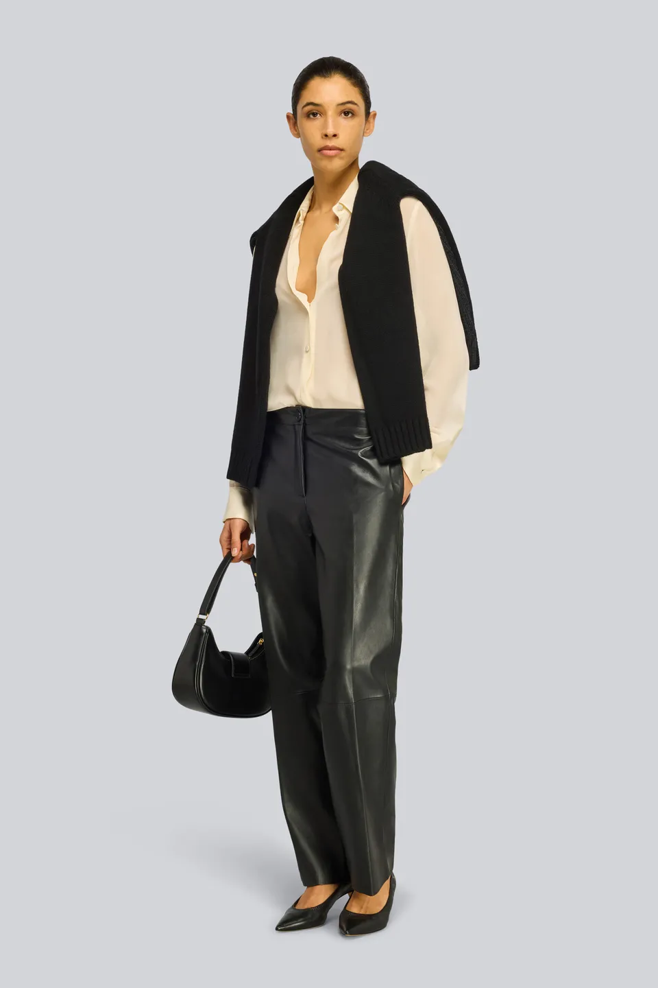 Semicouture Gena pantalone pelle nero gamba dritta