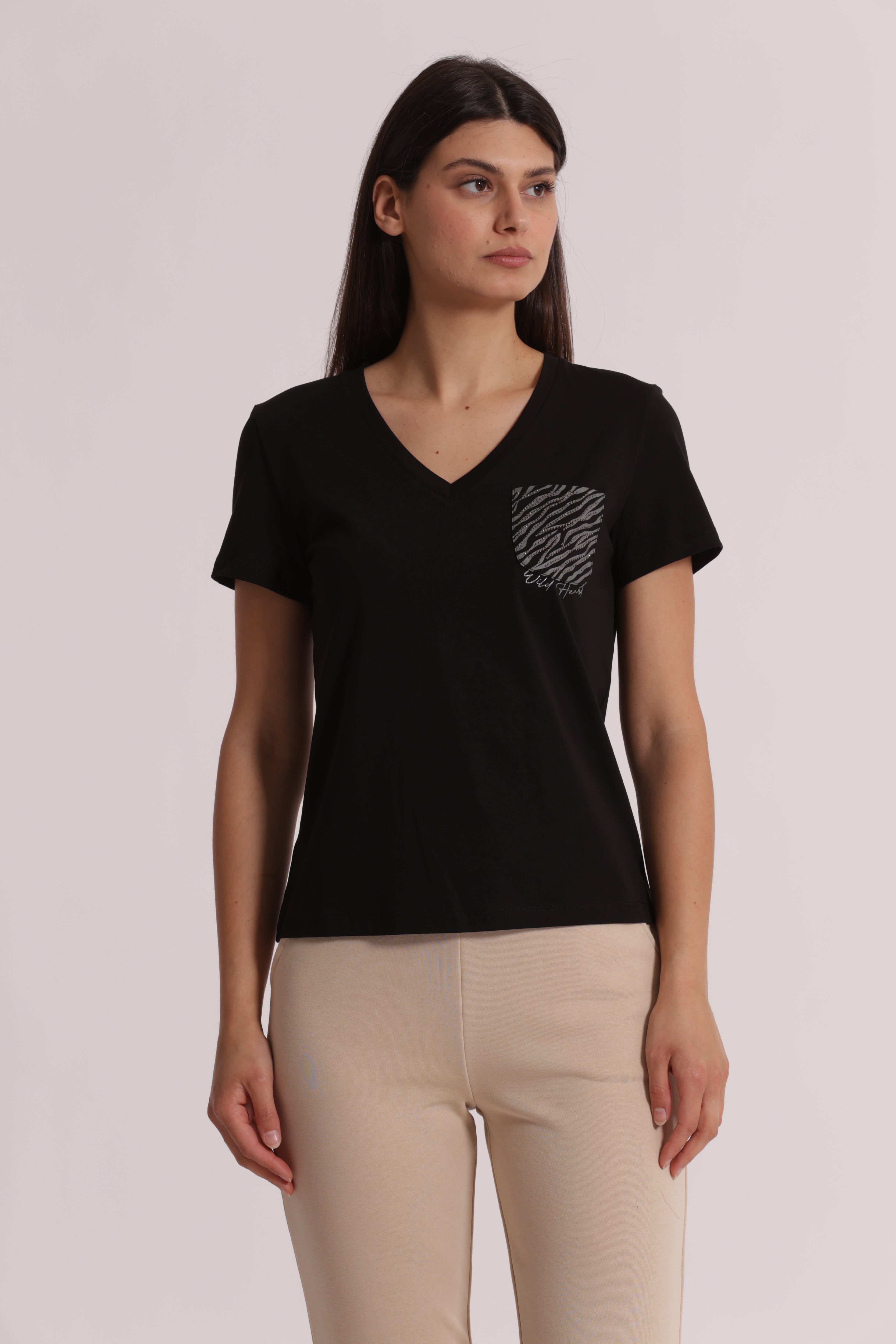 Mimi Mua t-shirt bianco taschino zebrato cotone