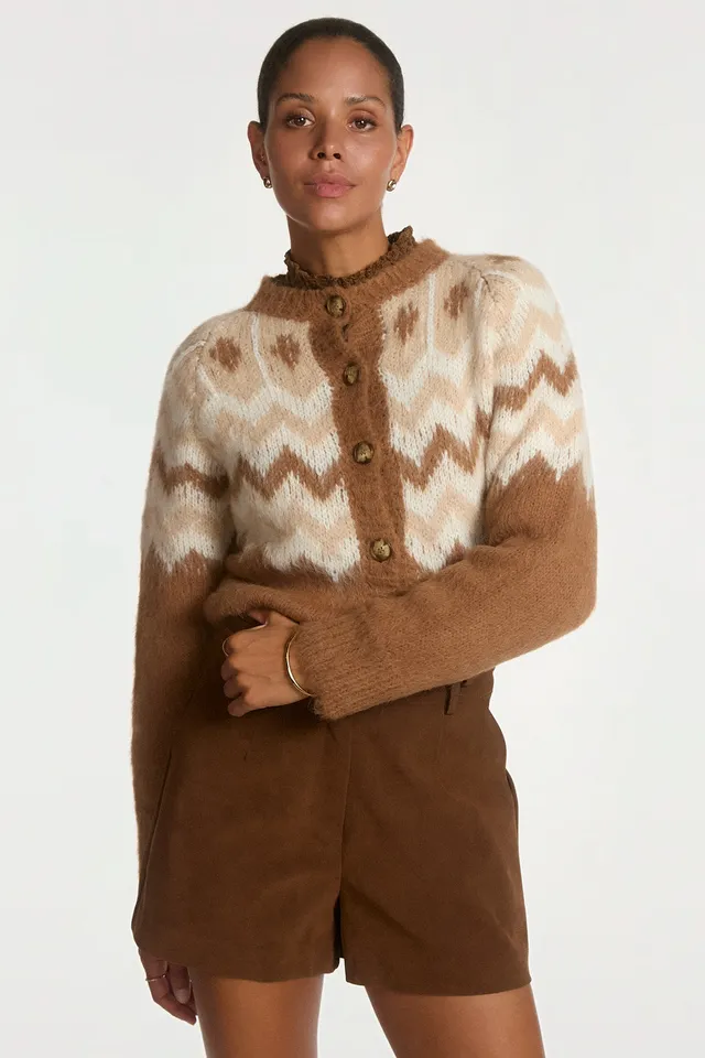 Aaiko Dina cardigan marrone motivo zigzag
