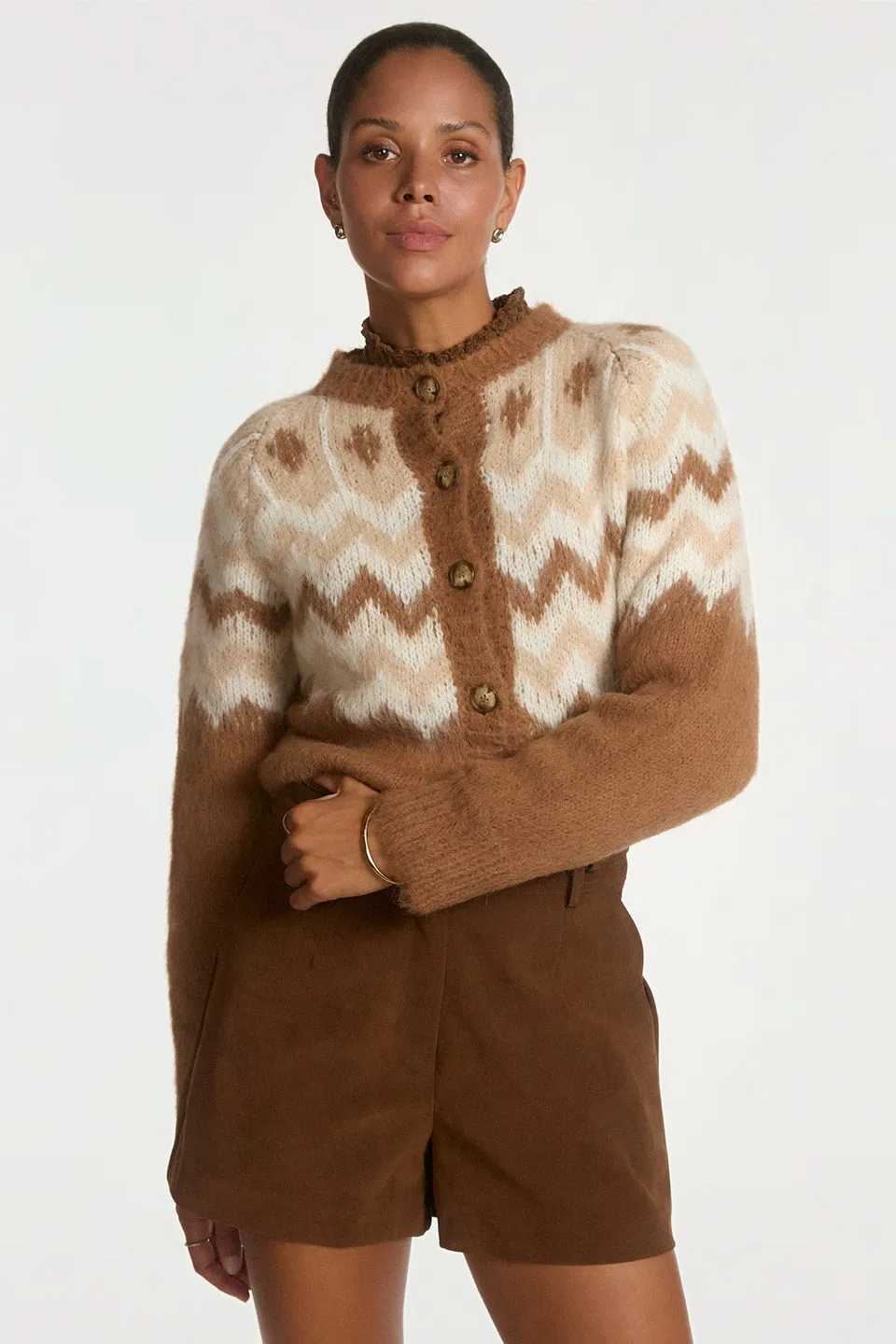 Aaiko Dina cardigan marrone motivo zigzag