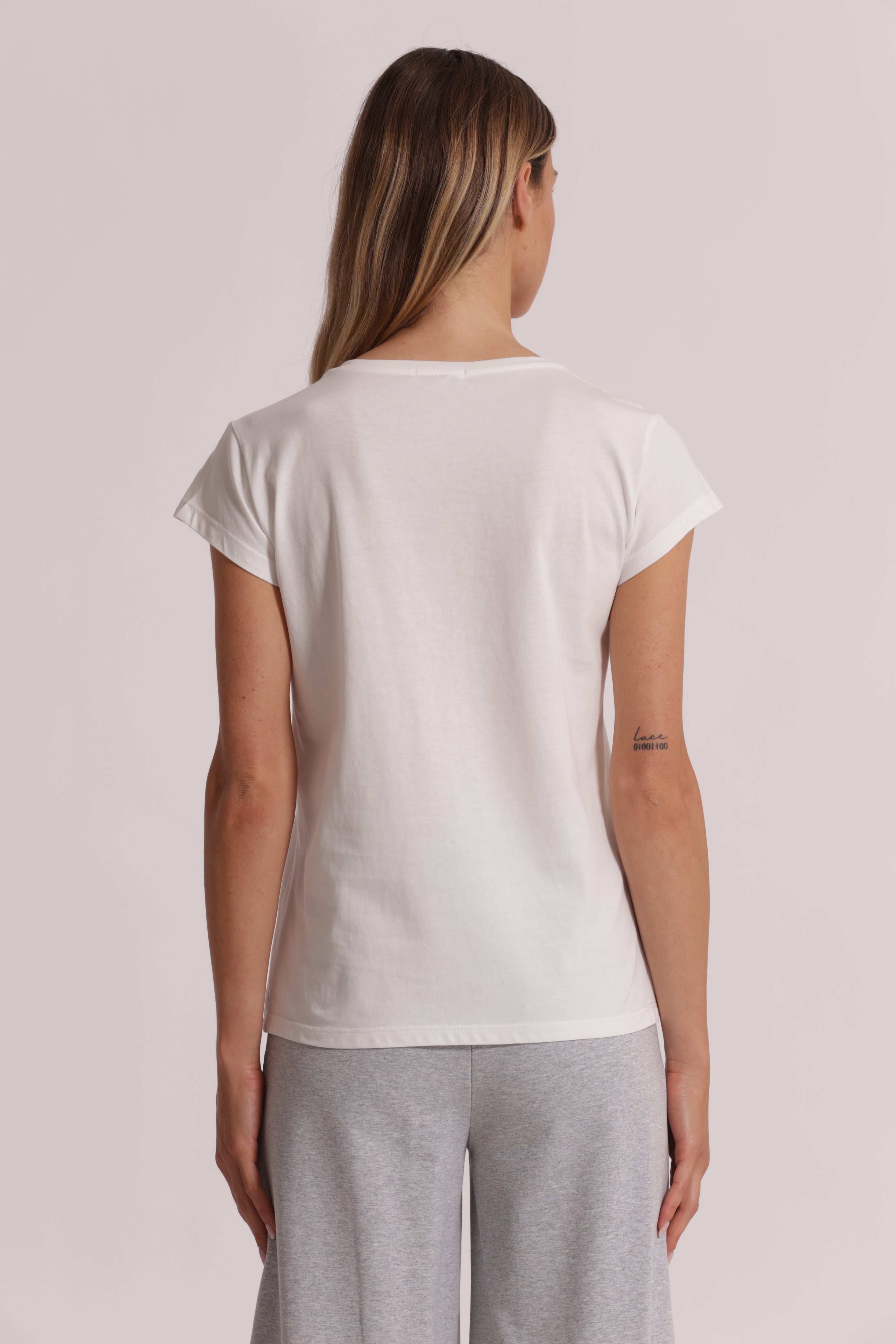 Mimi Mua I Am Limited Edition t-shirt panna con strass