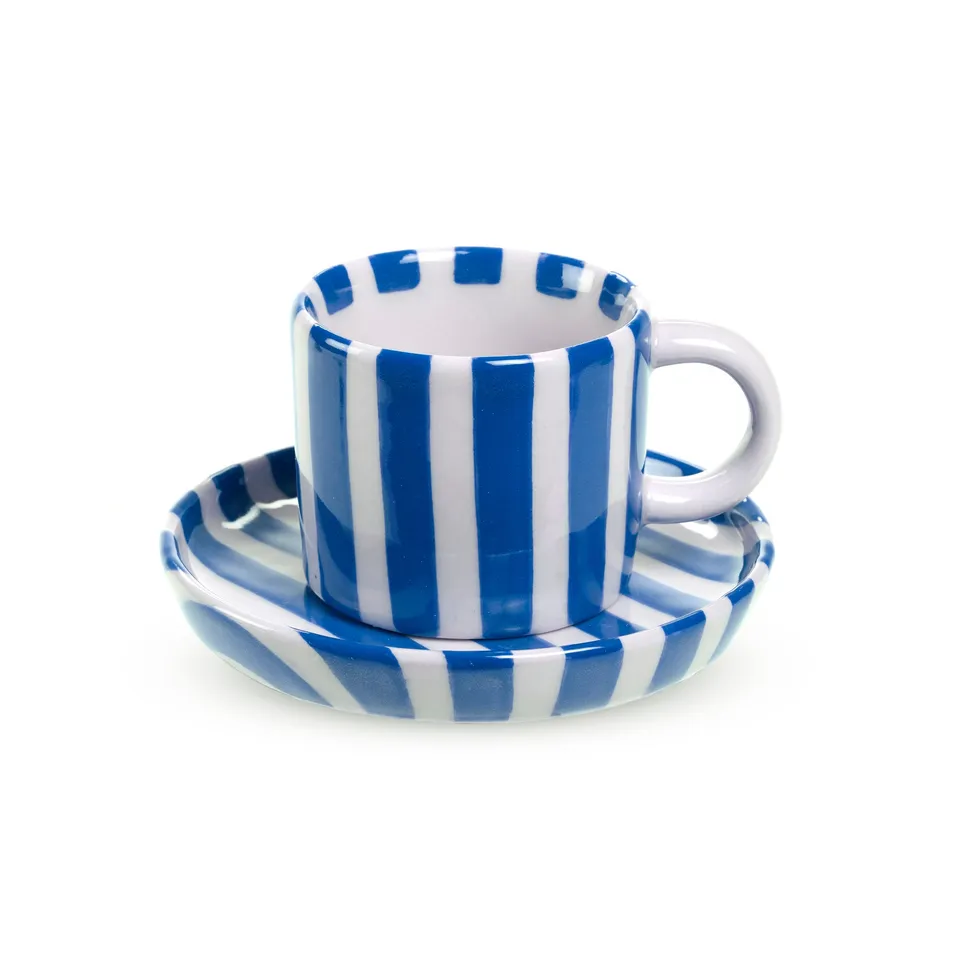 On Earth Righe tazzina caffè blu con piattino ceramica