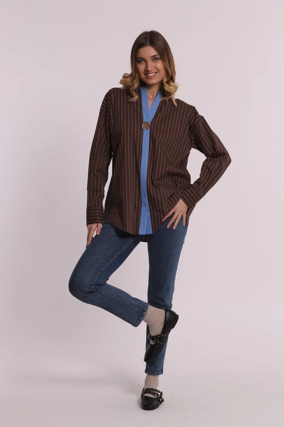 Mimi Mua Blusa Scollo V Bicolor Moro