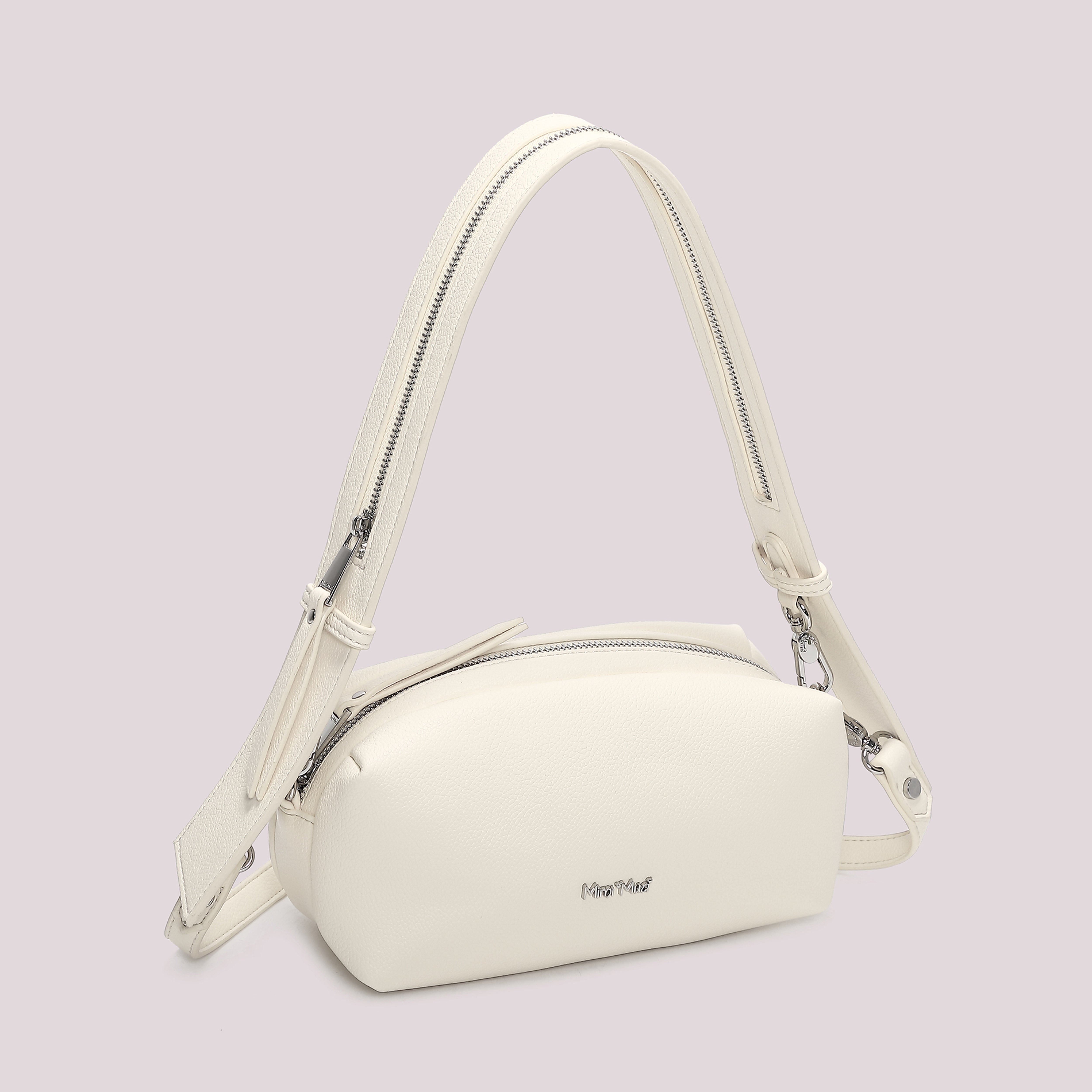 Mimi Mua Borsa a Spalla Dettaglio Zip Manico Bianco Compatta