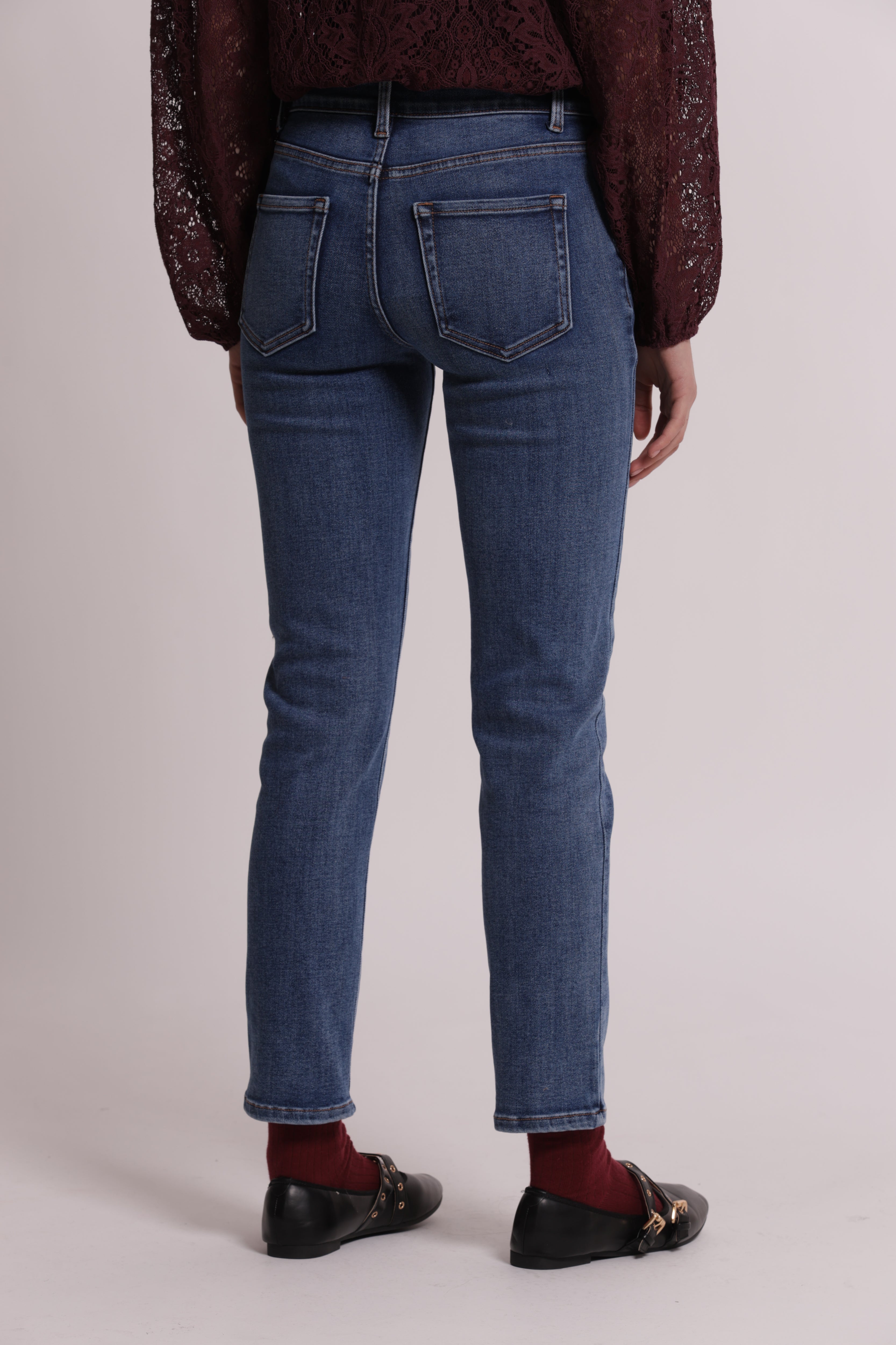 Mimi Mua Jeans Sigaretta con Bottoni Velluto e Gioiello Blu Scuro
